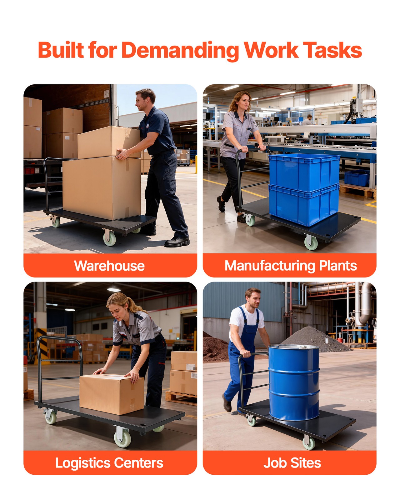 VEVOR Heavy Duty Platform Truck 2000 lbs Industrial Hand Truck Cart with Wheels