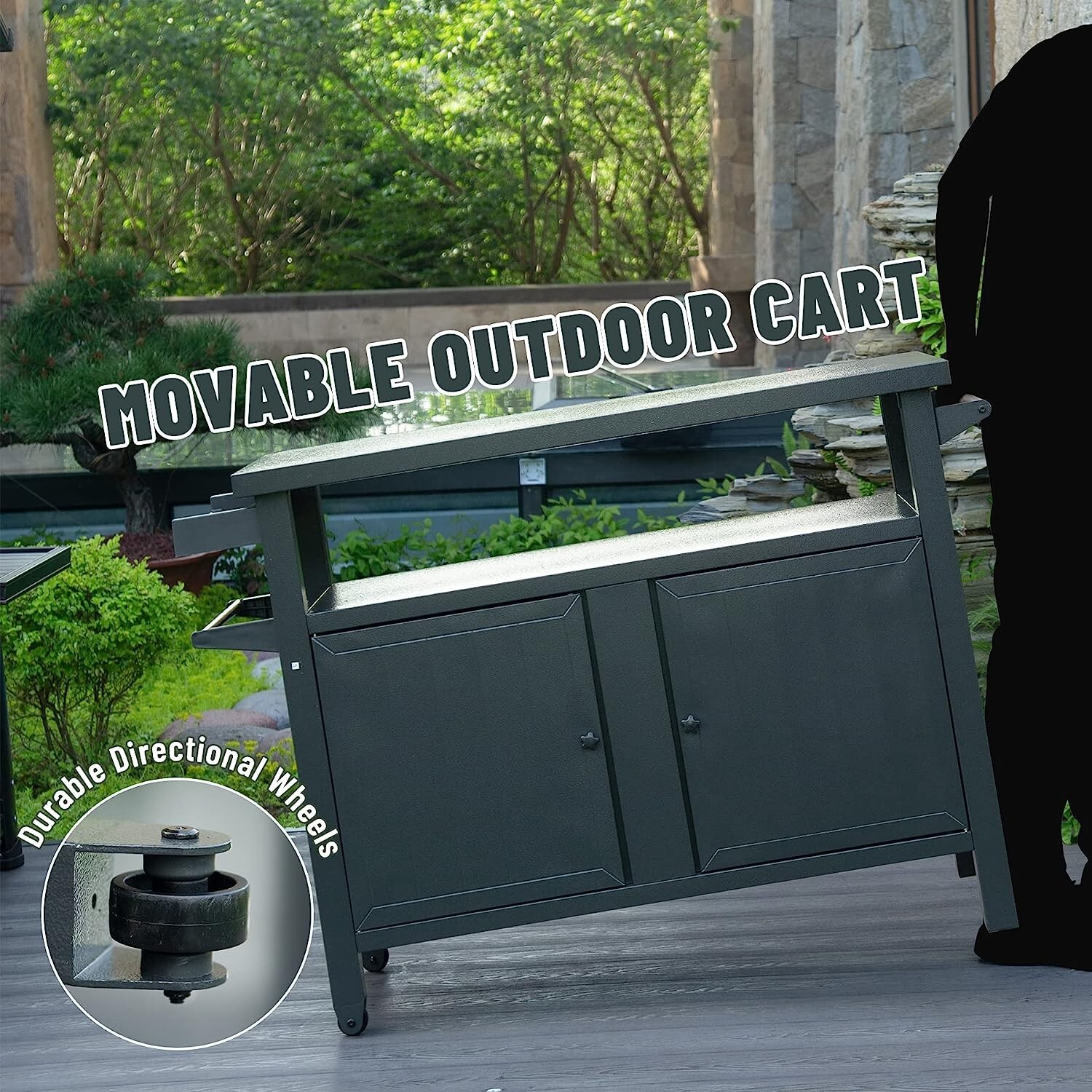 Domi Outdoor Grill Carts w/Wheels,Metal Table and Storage Cabinet for BBQ(Gray)