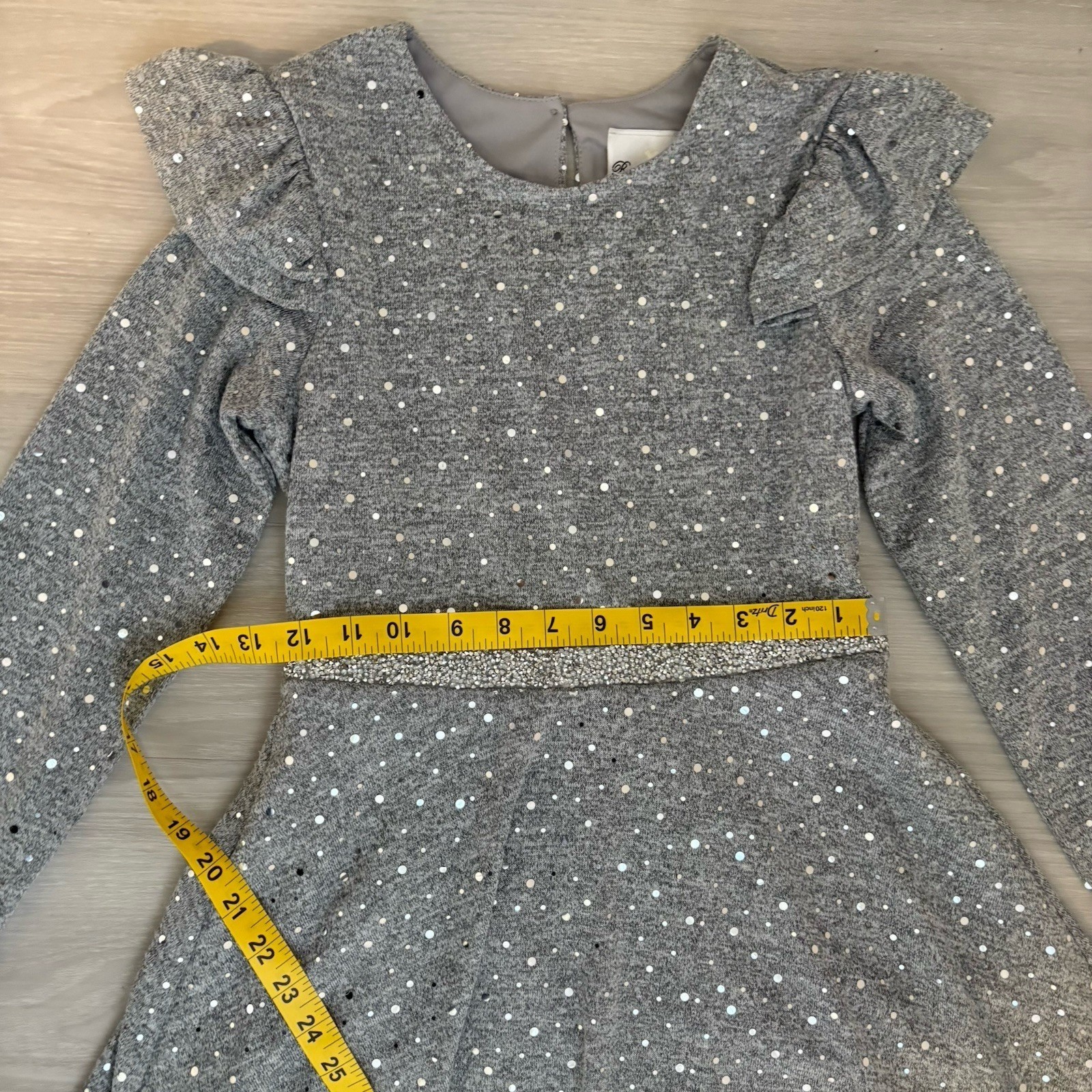 Rare Editions Girls Dress Gray Sequin Ruffle Long Sleeve Party Dress Size 14