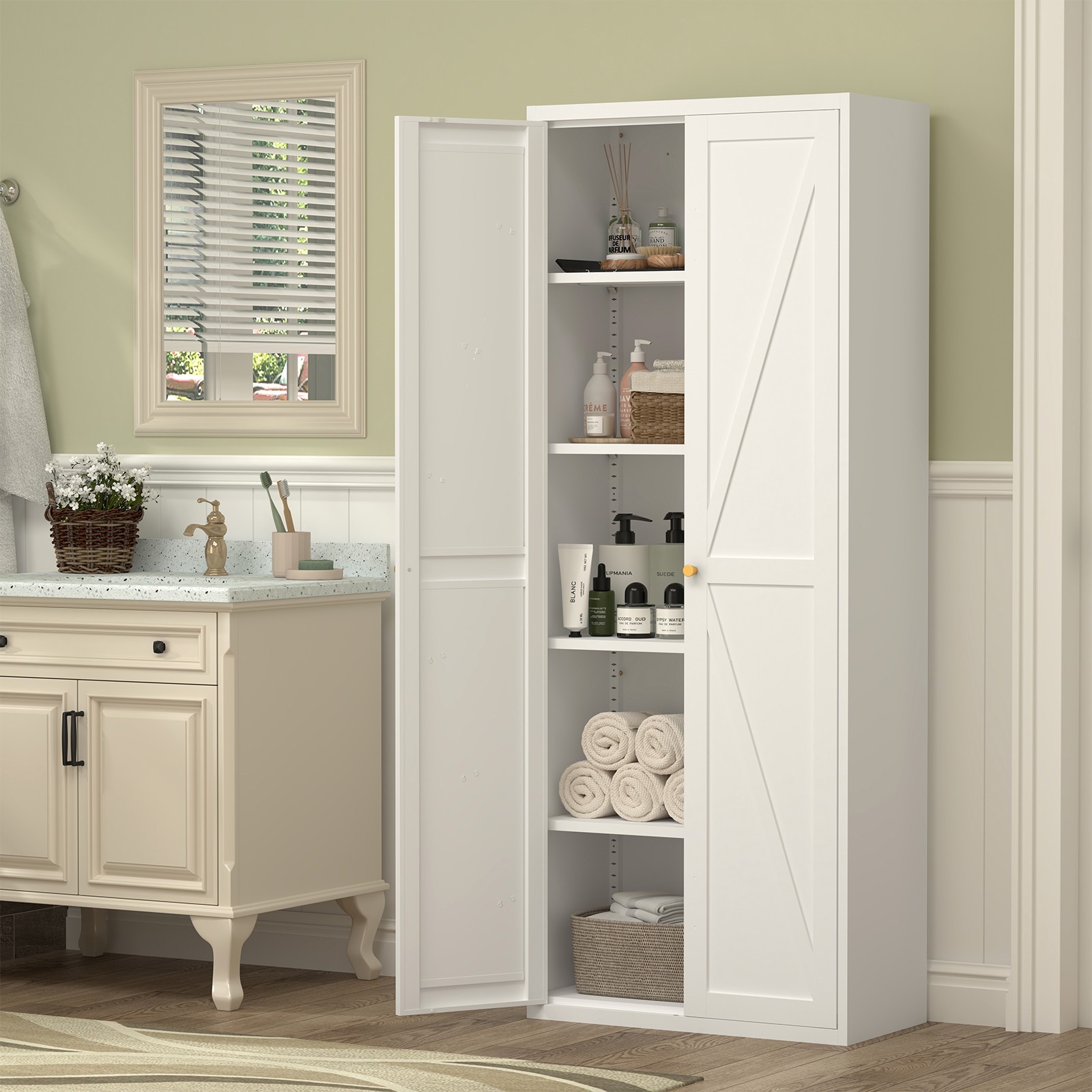 71" Tall Metal Kitchen Pantry Storage Cabinets with Doors and Shelves, Cupboard