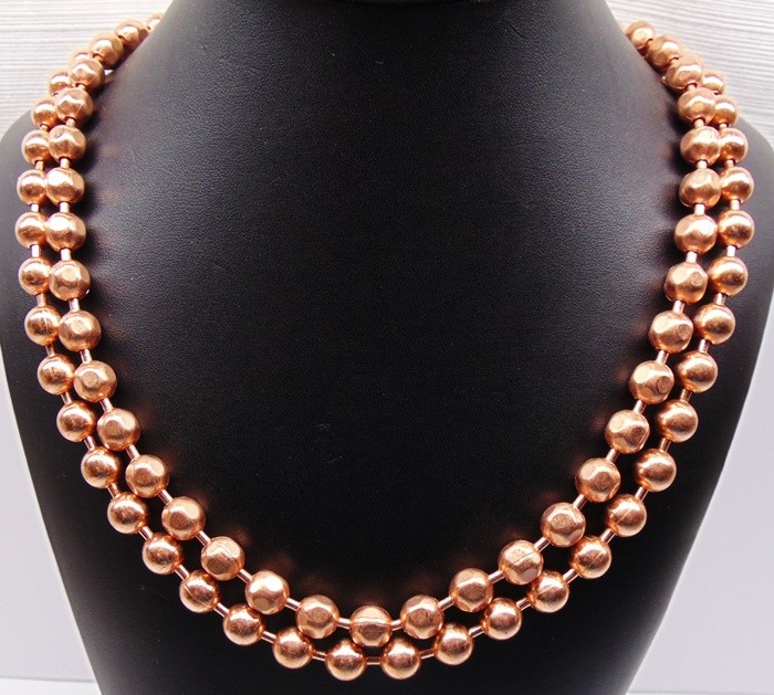 Statement Size COPPER BALL CHAIN Necklaces 9.5mm Round + Faceted Bead ~ XL