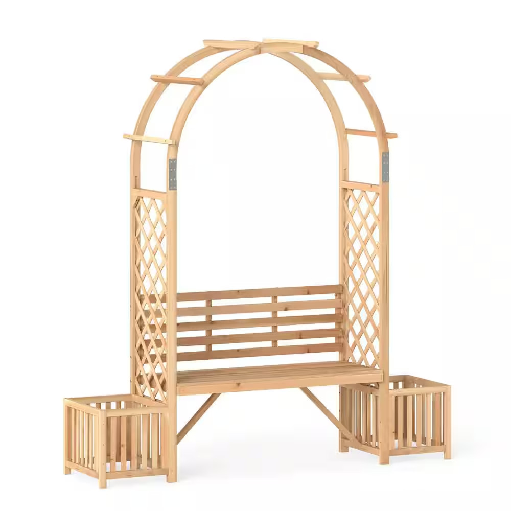 Garden Bench Arbor Arch with Love Seat 2 Trellises & Planting Box to Grow Grapes