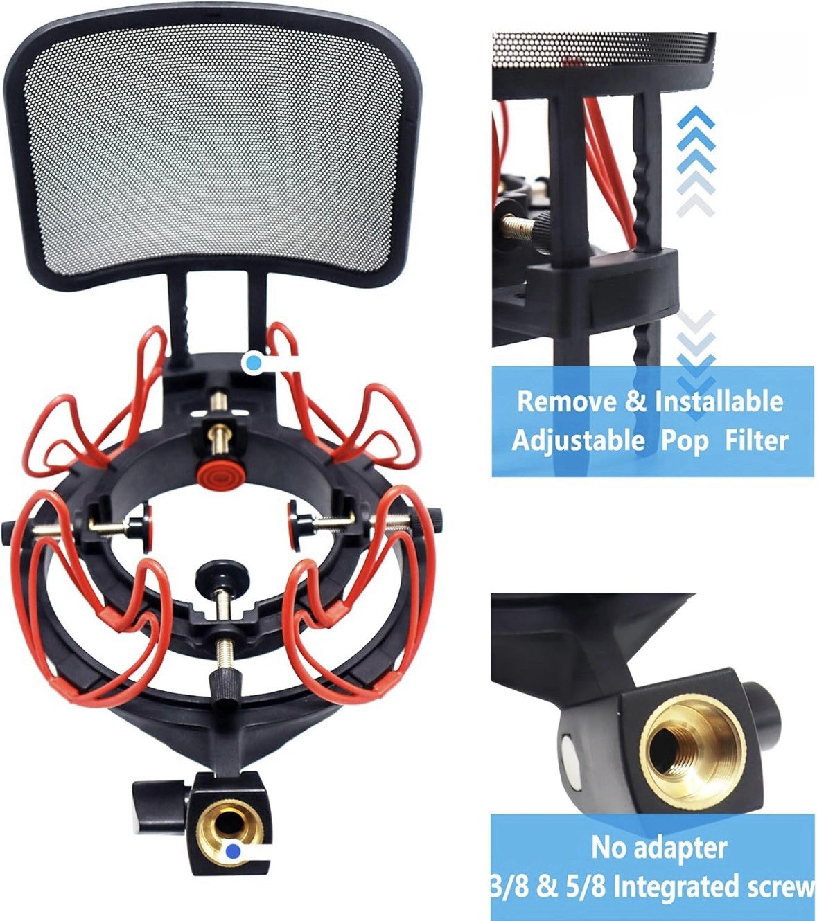 Universal Microphone Shock Mount with Pop Filter- Anti Shock Mic Mount