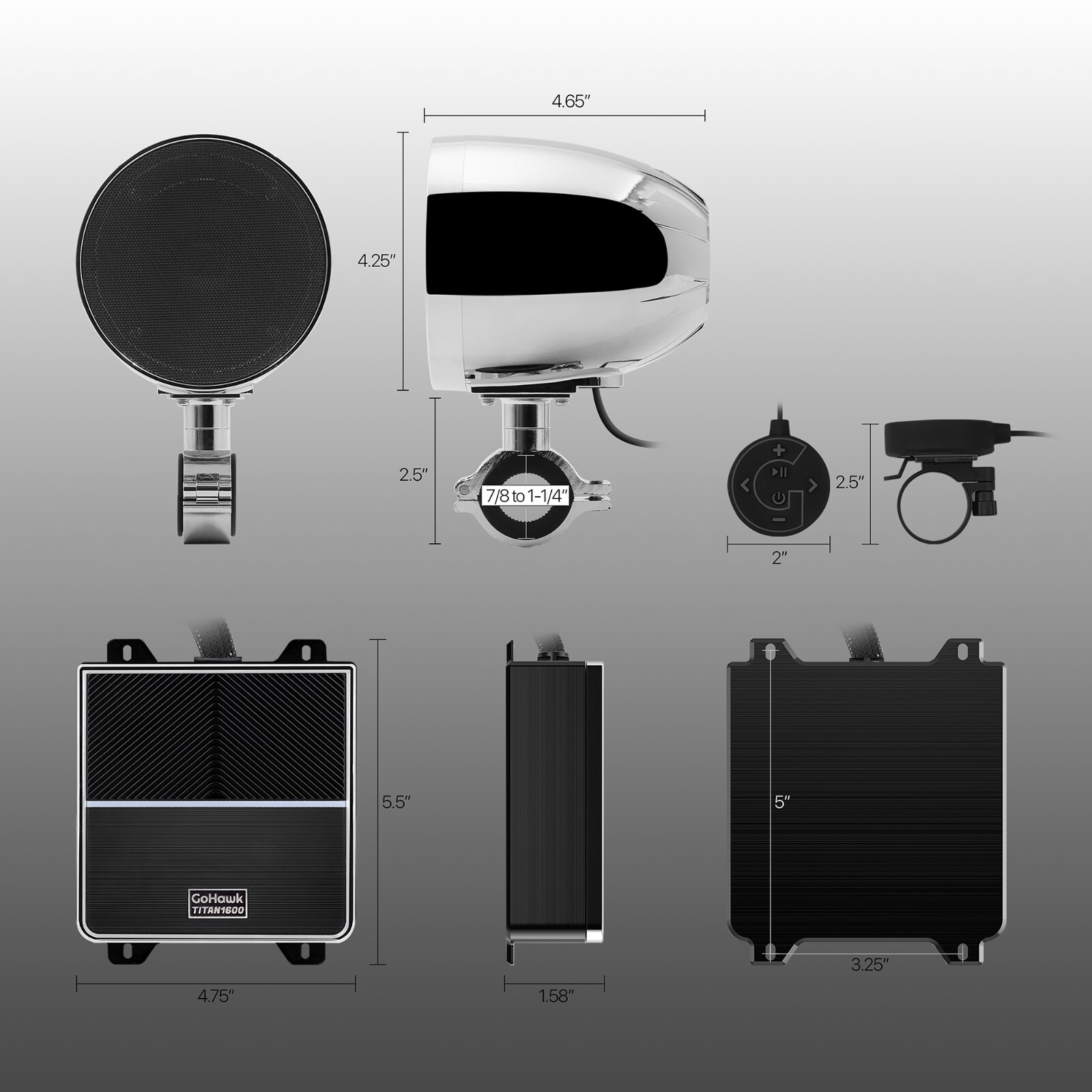 Waterproof Amp Bluetooth Stereo 4 Speaker Audio Music System Radio Harley Chrome