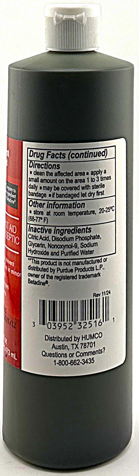 Humco Povidone Iodine 10% Topical Solution Antiseptic For Minor Cuts 16 Fl Oz