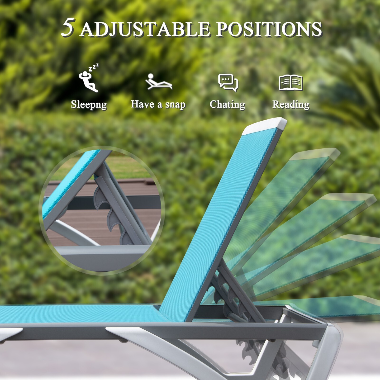 Domi Outdoor Chaise Lounge Aluminum Adjustable Lounge Chair，1 Lake Blue Chair