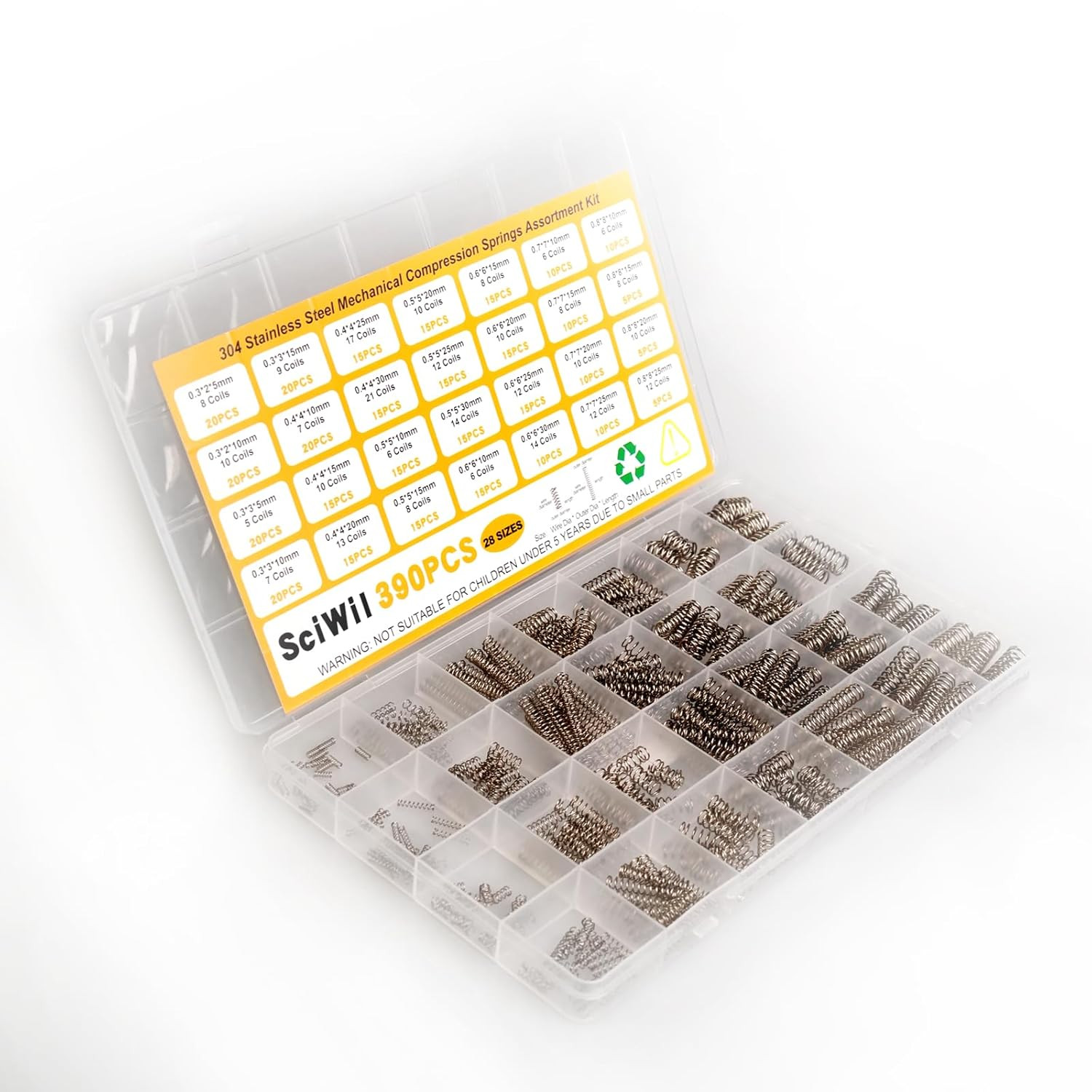 390-Piece Compression Spring Assortment Kit, 28 Sizes Small Springs Set, Stai...