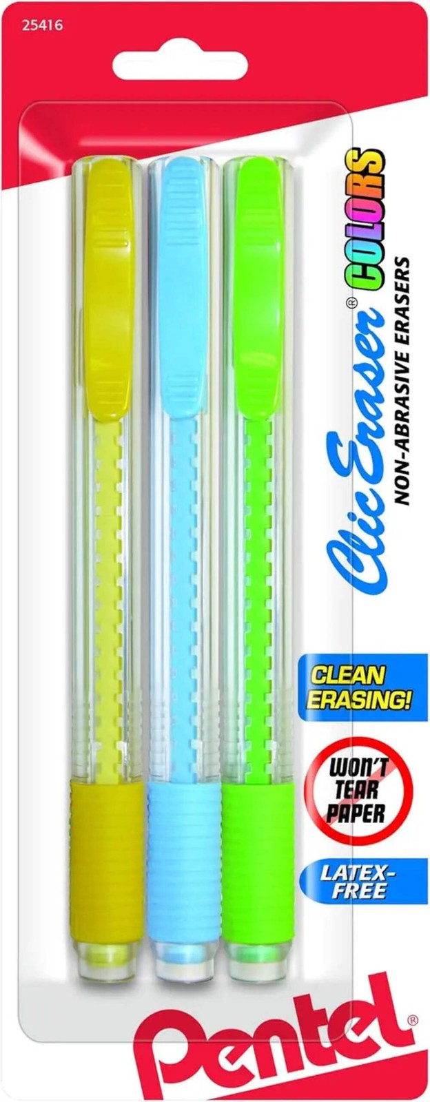Pentel Clic Eraser Colors - Assorted 3-pack
