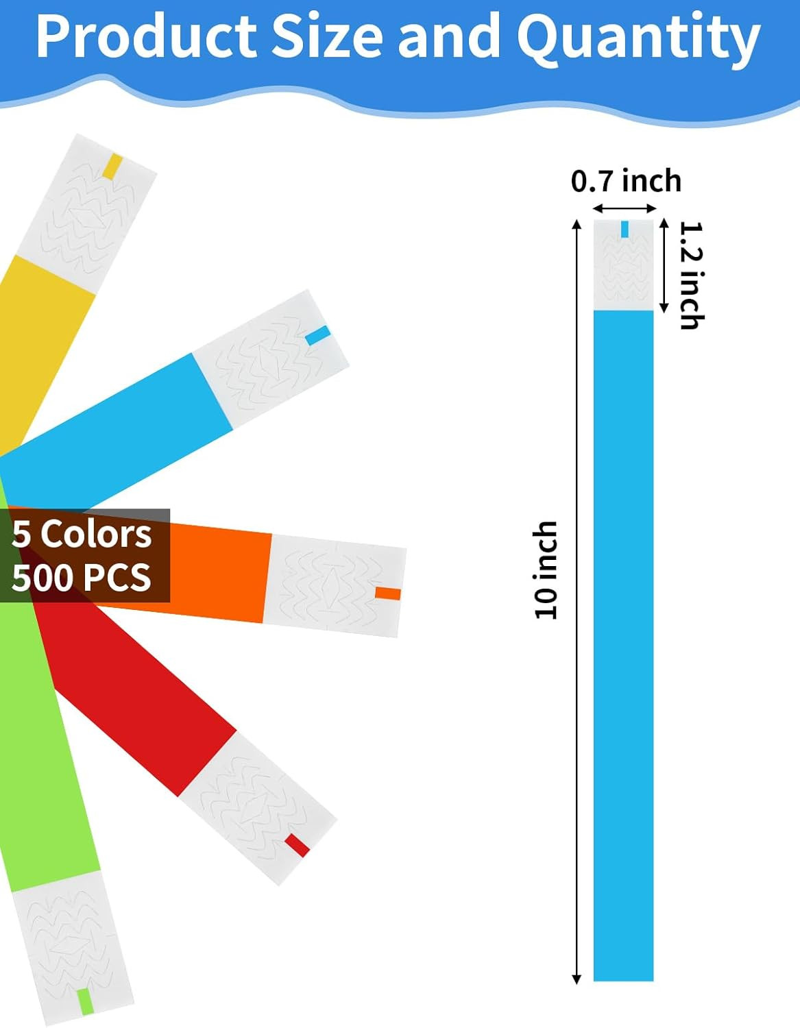 500 Pcs Wrist Bands, Paper Wristbands for Events, Adhesive Colored Wristbands, D