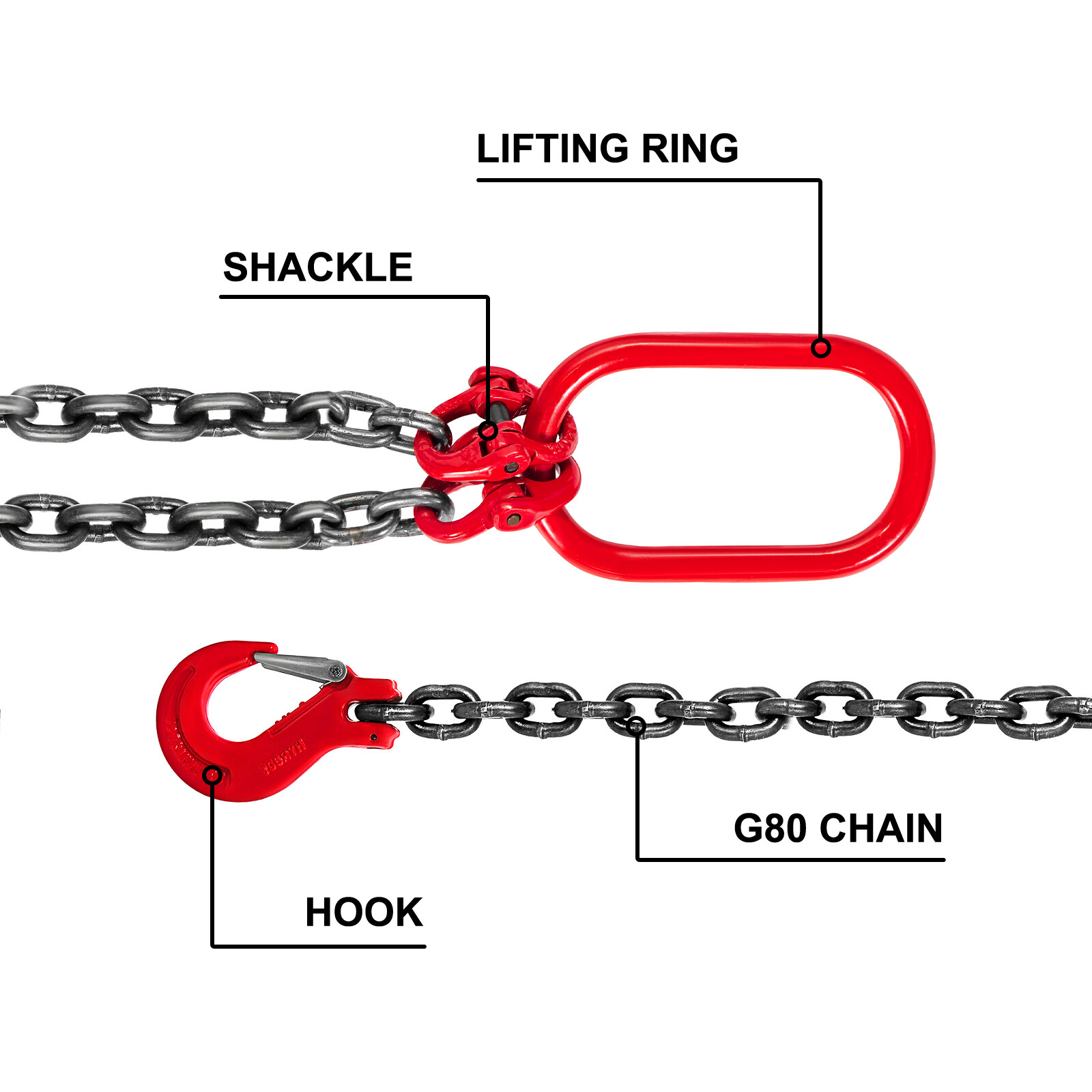 VEVOR 5FT Chain Sling 3/8"x5' Double Legs w/ Grab Hooks 4T/8800lb Capacity G80