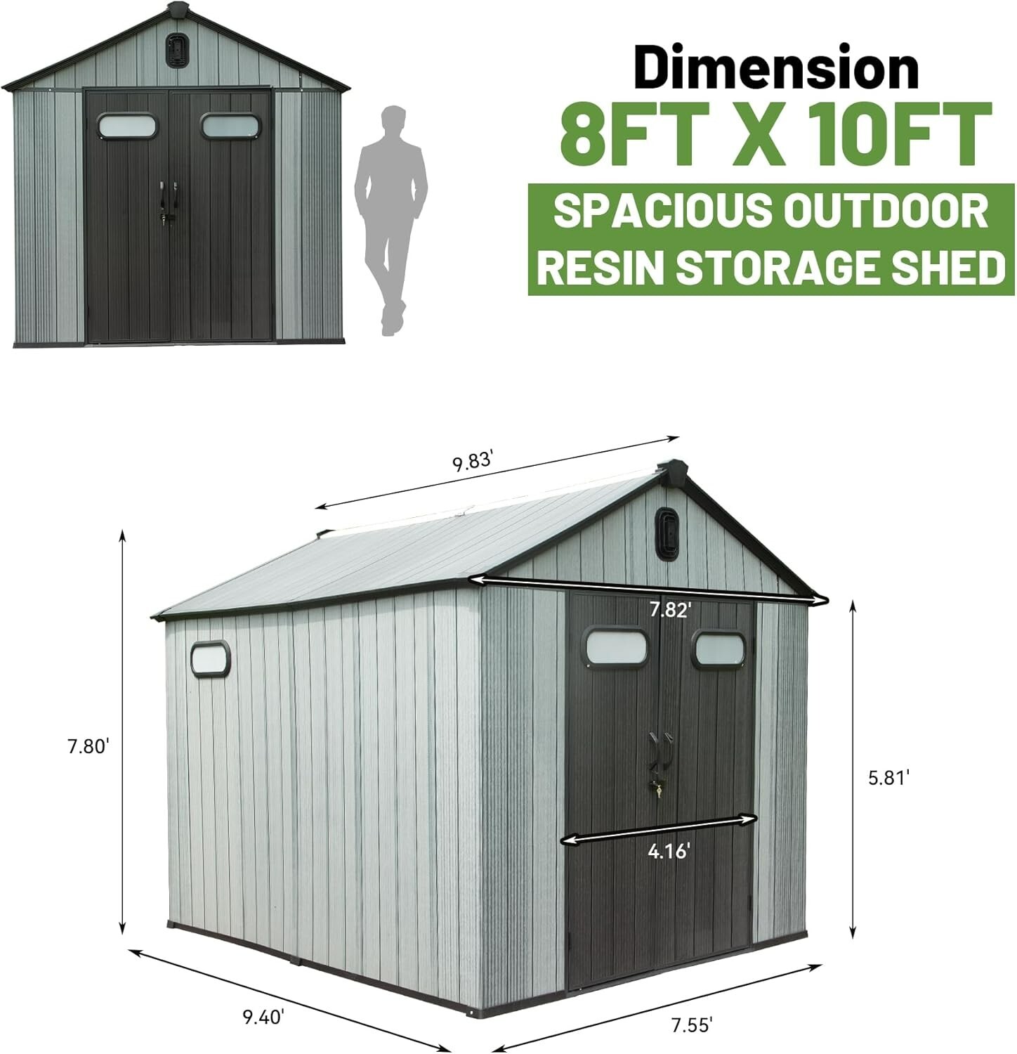 Domi 8' x 10' Outdoor Resin Storage Shed with Lockable Door