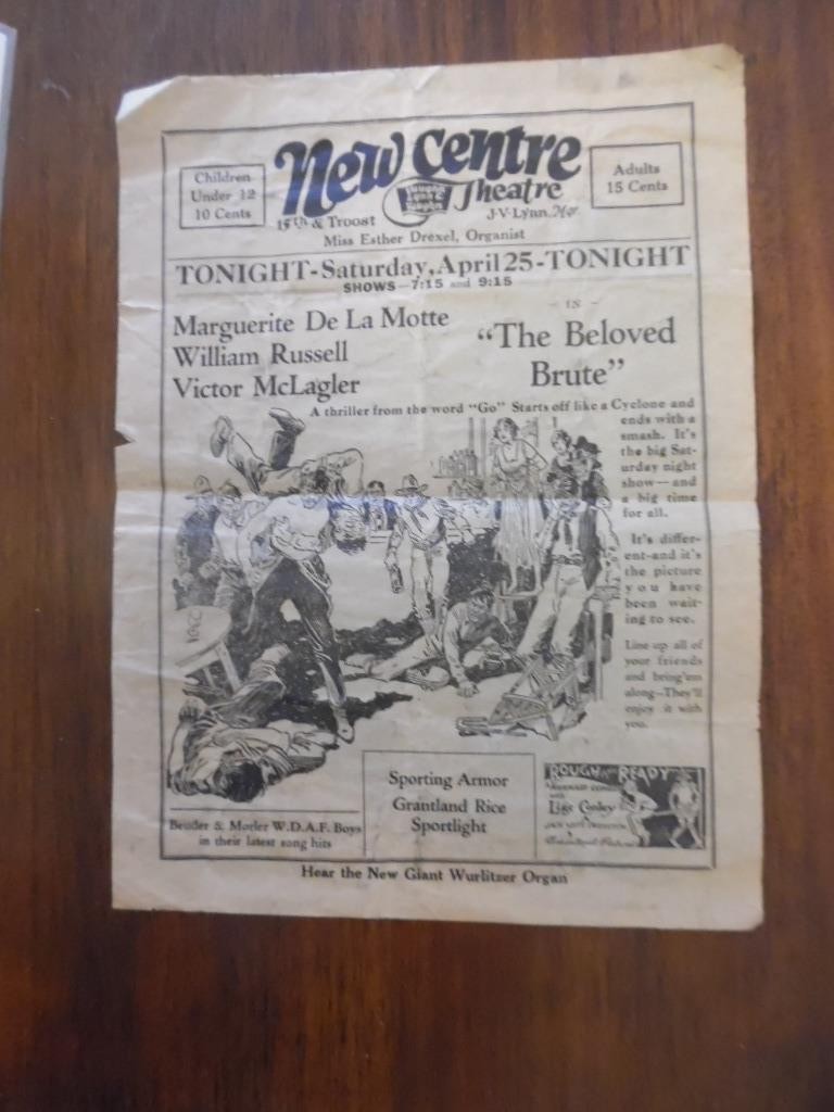 1925 New Centre Theatre Silent Movie Herald Drexel on Wurlitzer Kansas City MO