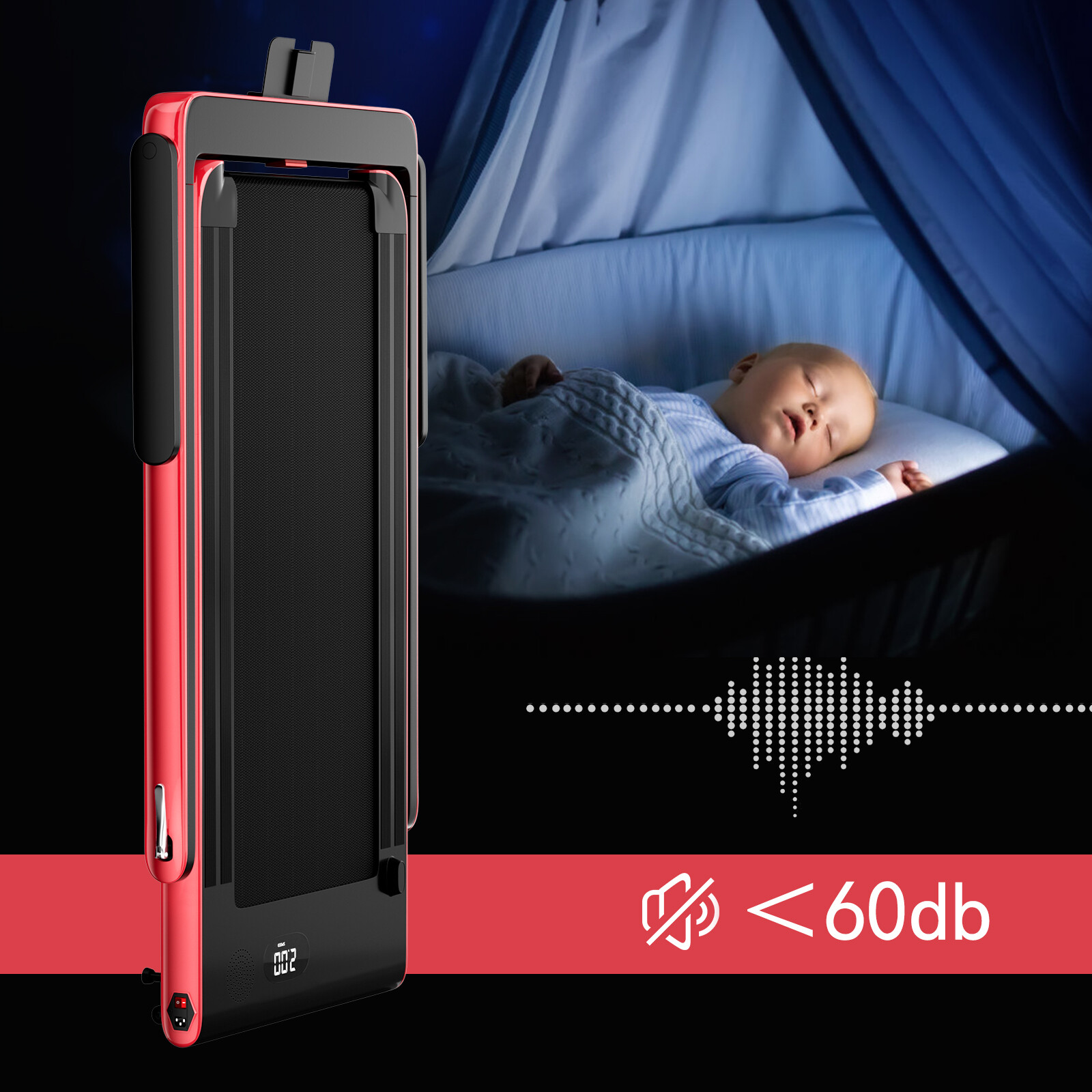 SuperFit 2 in 1 Folding Exercise Treadmill 2.25HP W/ Speaker Remote Red