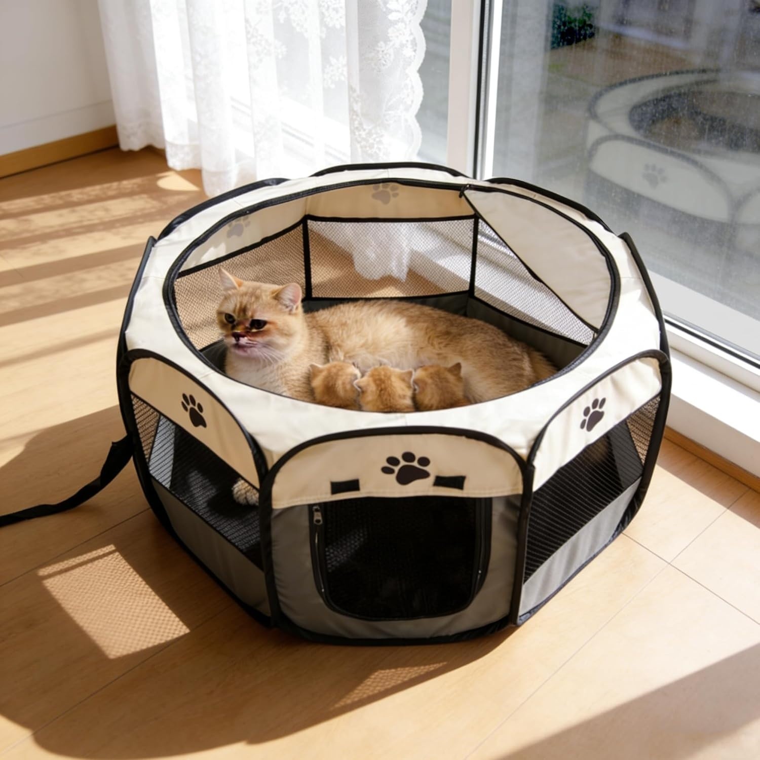 Portable Pet Playpen Dog Puppy Exercise Pen Foldable Indoor Outdoor w/ Mesh