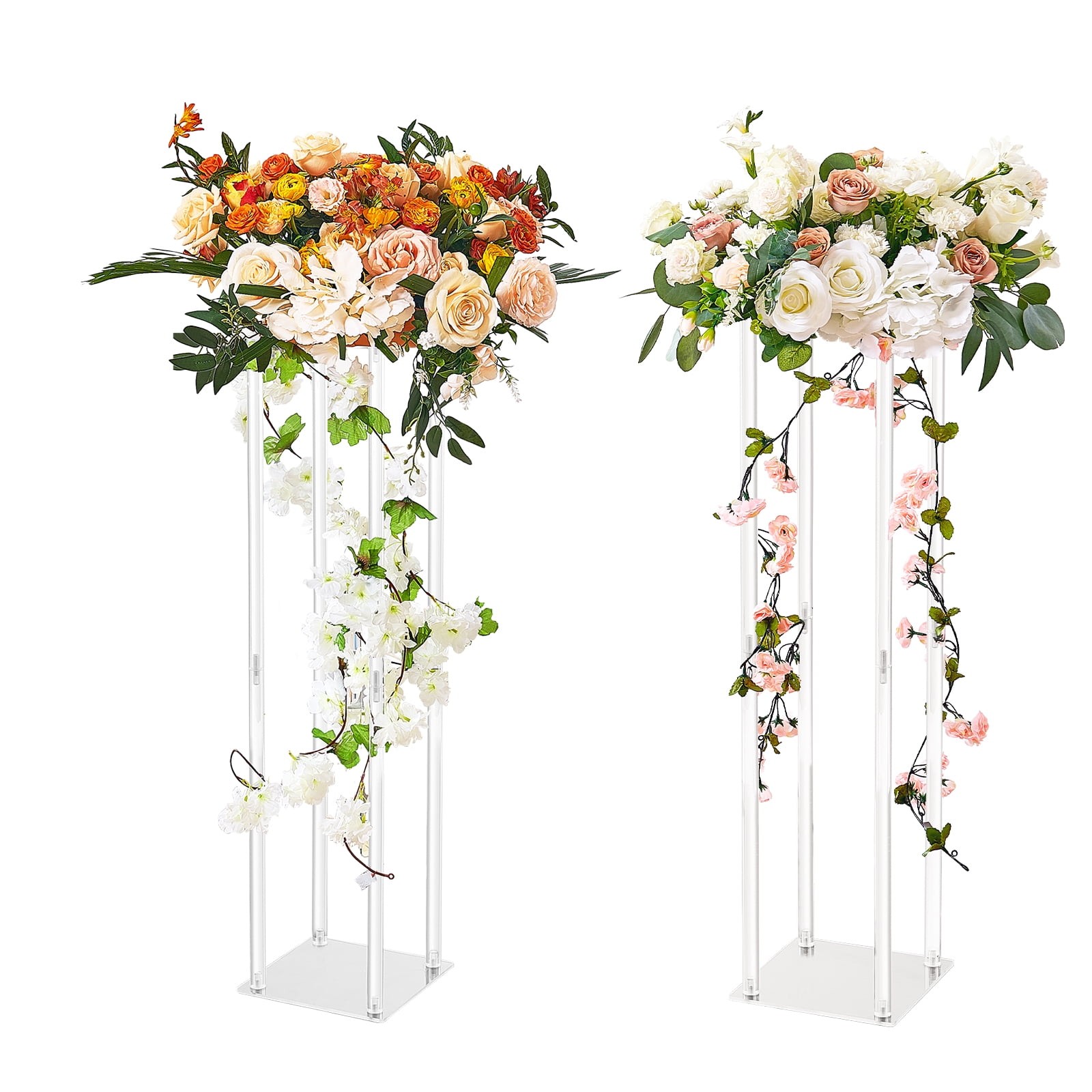 7.87'' x 7.87'' x 31.50'' Gold Acrylic Tall Wedding Flower Stand (2 Count)