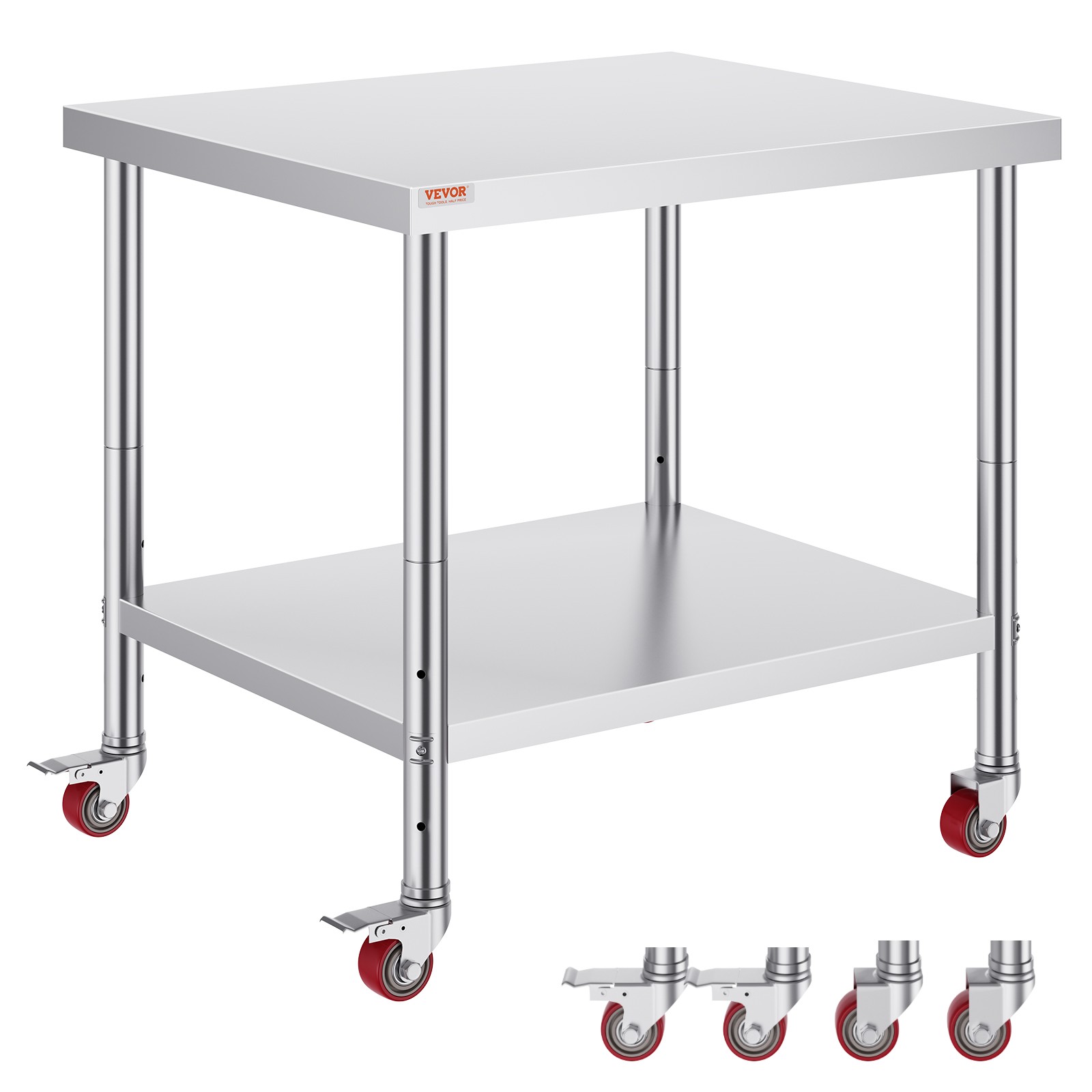 VEVOR Stainless Steel Work Table Commercial Prep Table 36x30 Inch With 4 Casters