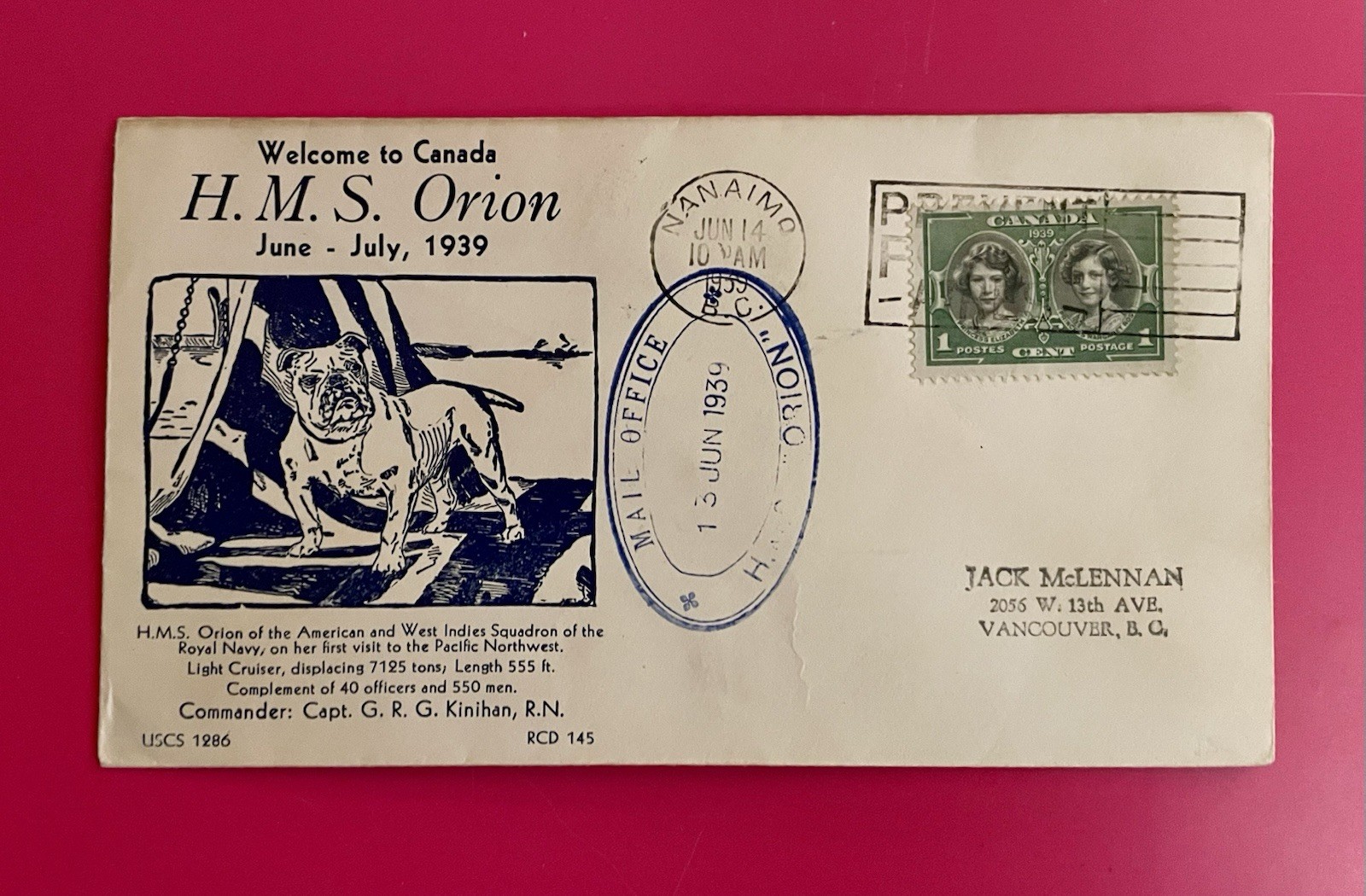 Canada 1937-39 HMS Orion, Summer Cruise HMS "Dundee" & HMS "Apollo" Cover