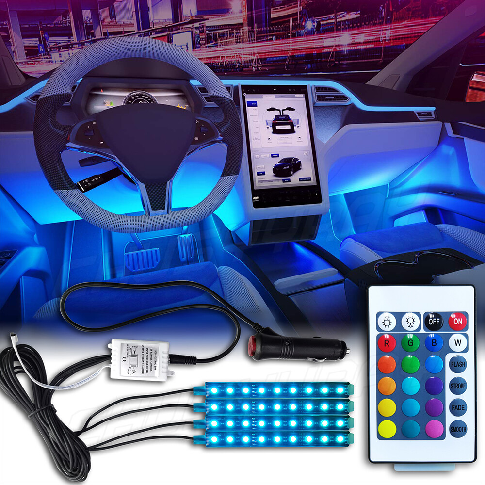 RGB LED Glow Interior Car Lamp Kit Under Dash Foot Well Seats Inside Lighting US