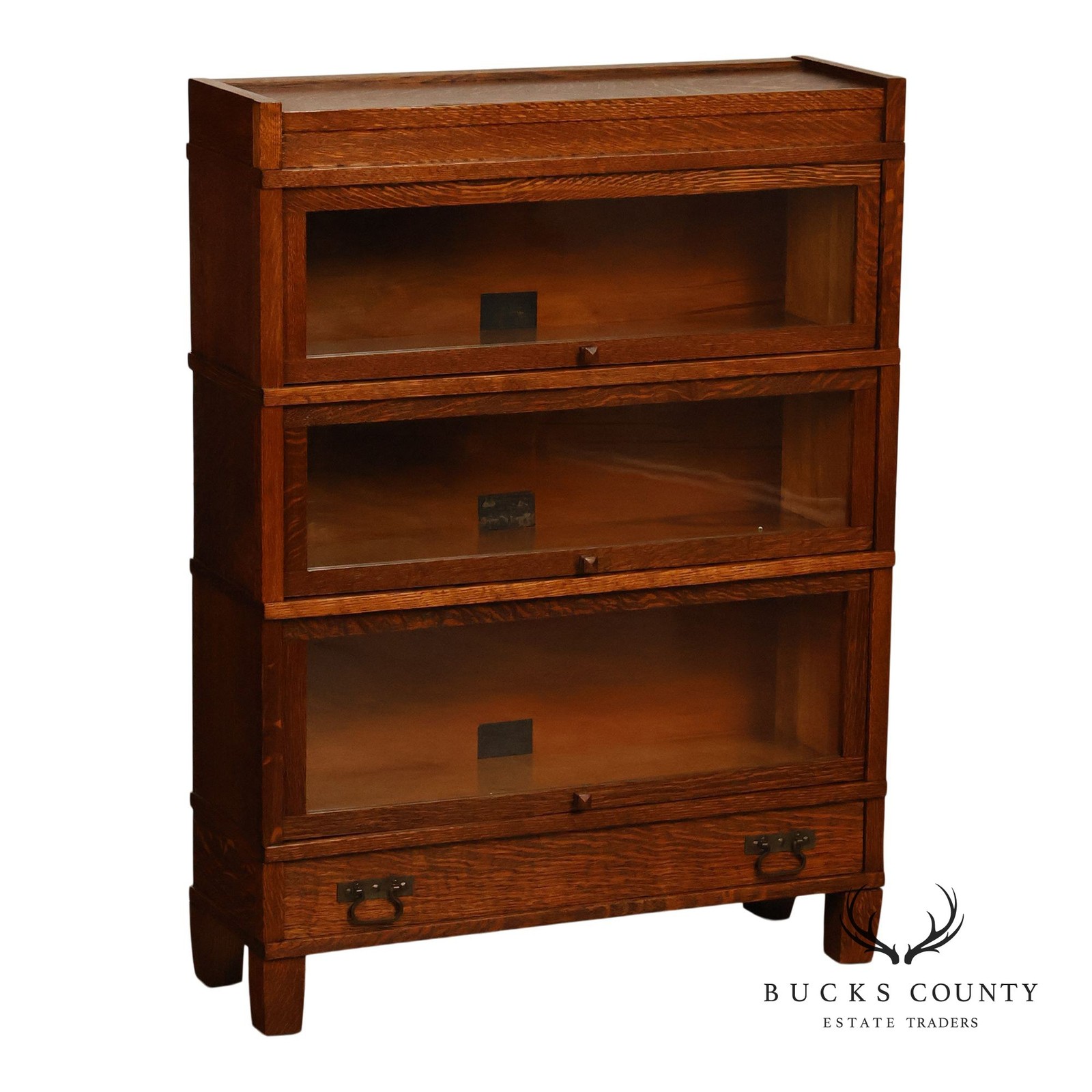 Antique Globe Three-Stack Barrister Bookcase With Base Drawer