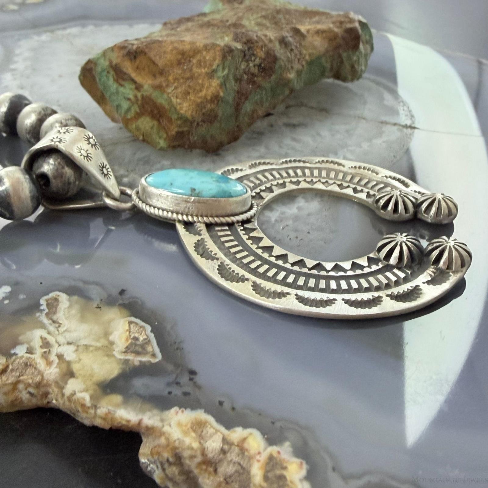 Sterling Silver Southwestern Style Oval Turquoise Decorated Unisex Naja Pendant