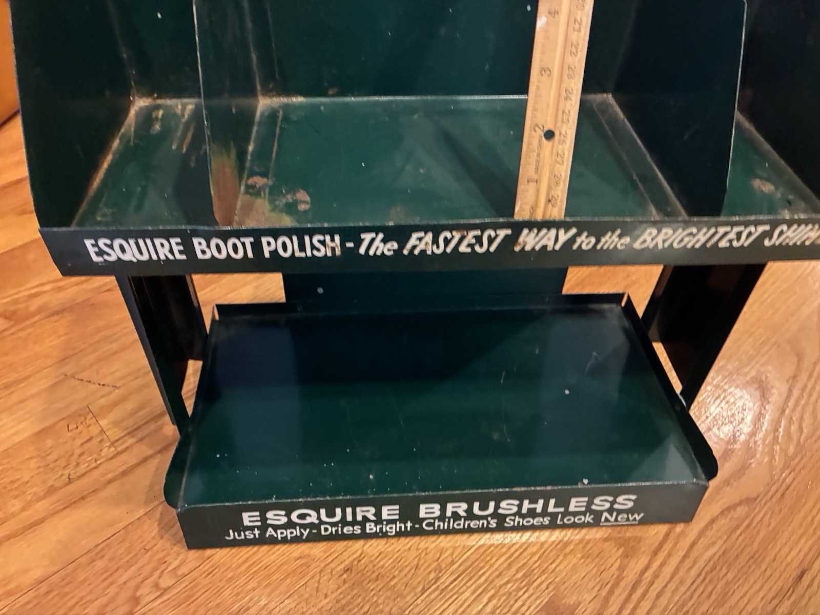 VINTAGE Esquire Brushless Shoe Polish Arthur Godfrey Store Counter Metal Display