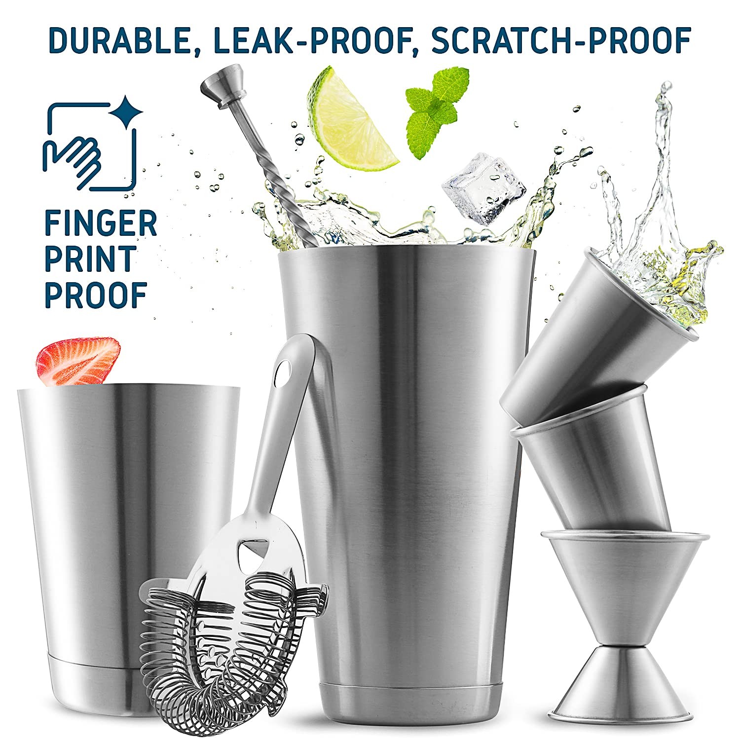 Bar Set Cocktail Shaker Set, Stainless Steel Mixology 16 Piece, Silver