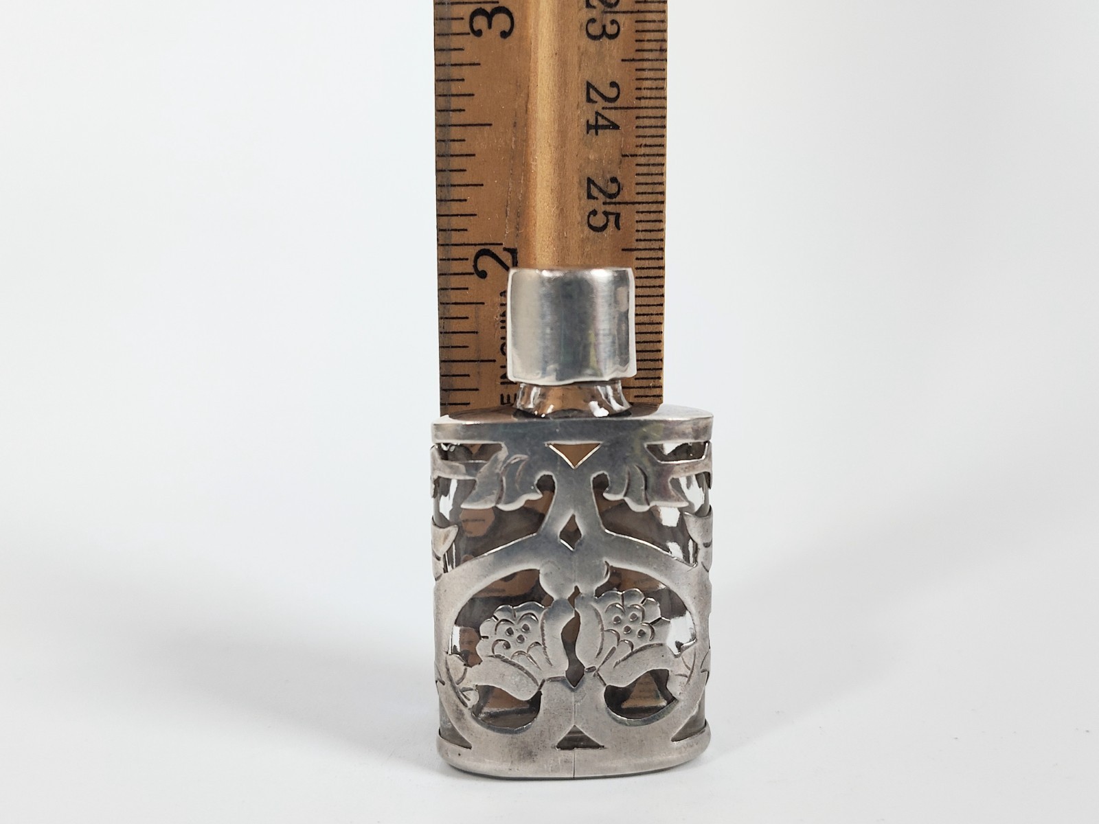 Vintage Taxco Mexico JJC Sterling Silver .925 Miniature Floral Perfume Bottle