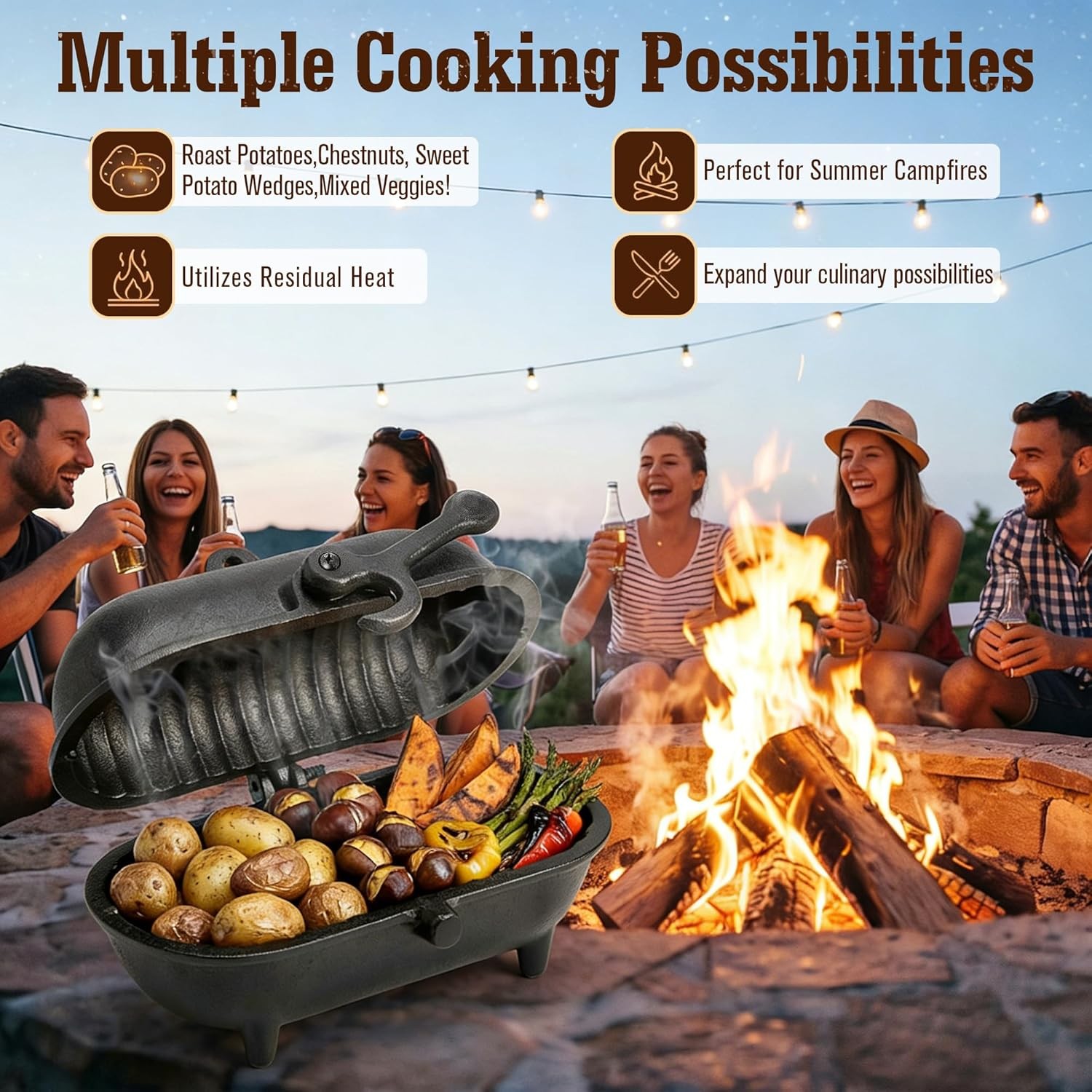 Cast Iron Baked Potato Cooker Latch Cast Iron Potato Roaster for Wood Burners