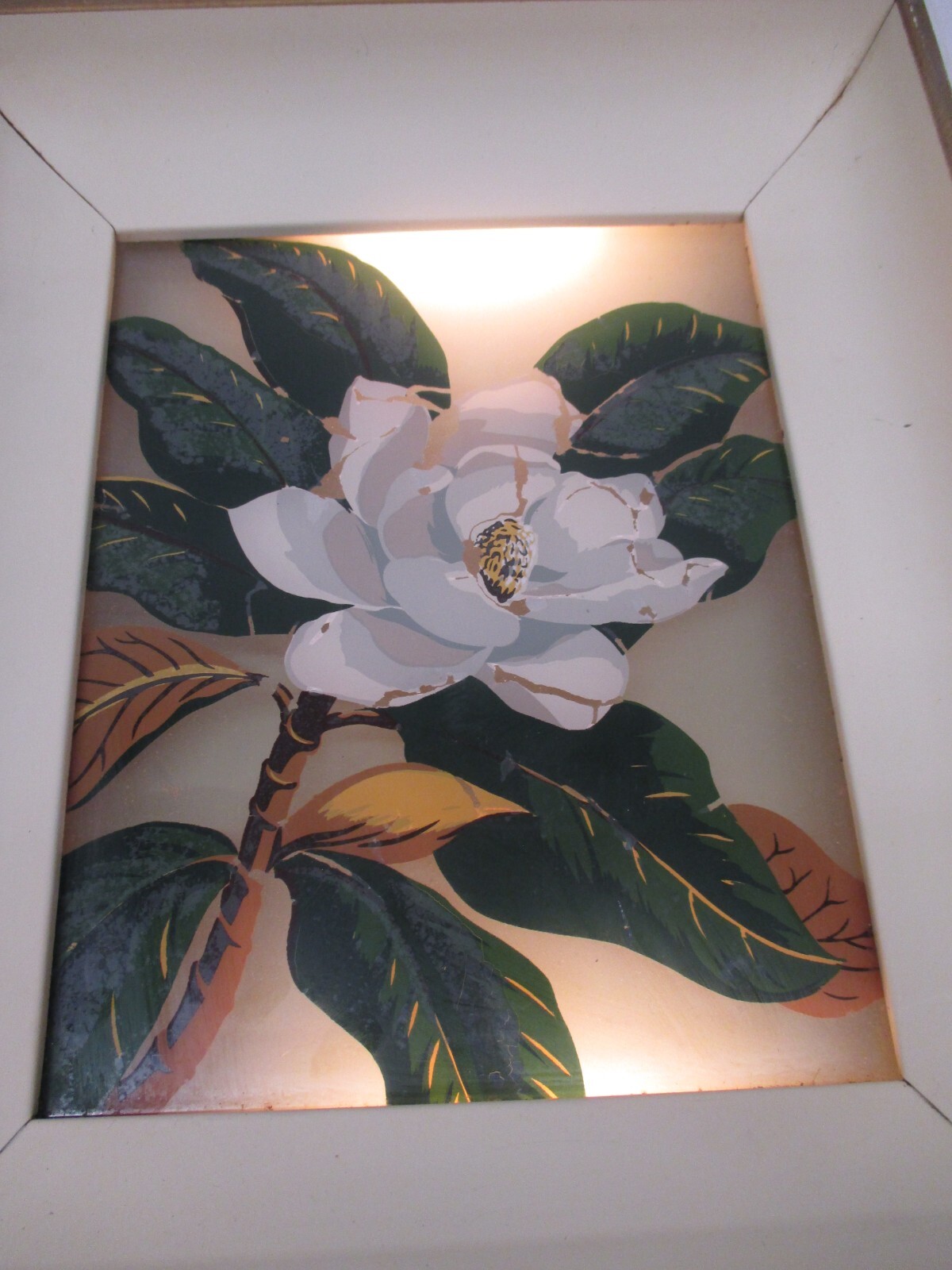 2 Vtg Reverse Painted Glass Floral George Telo Shadow Light Box Lighted Wall Art