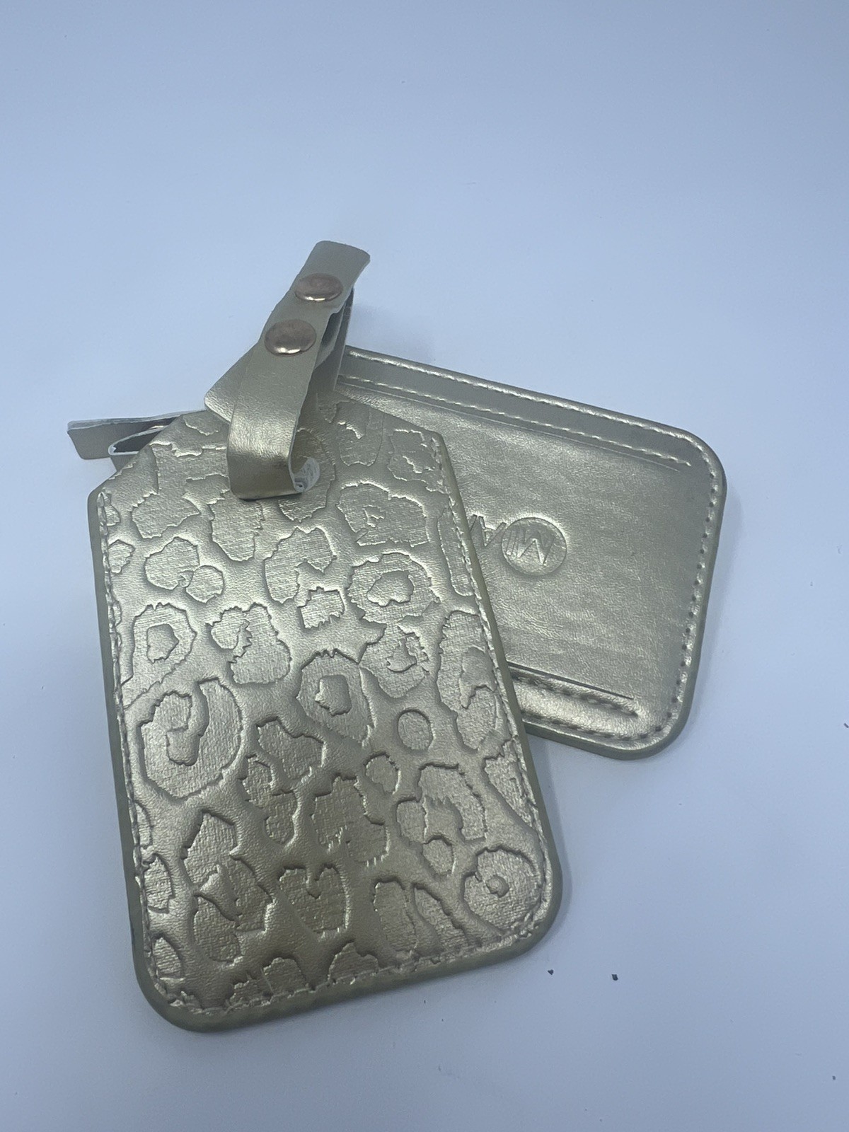 Miamica My Tag My Bag Luggage Tag 2 Piece Set Faux Leather Metallic Gold