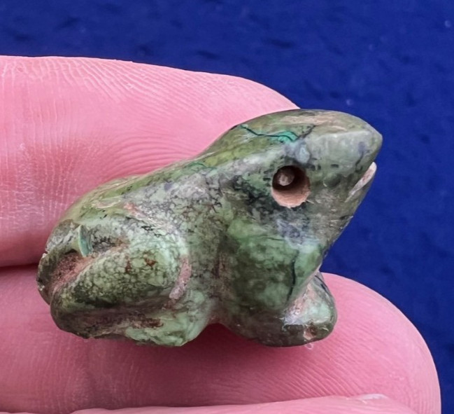 Pre Columbian Mayan Green Jade Frog Figure Effigy Jade Bead Pendant Antique
