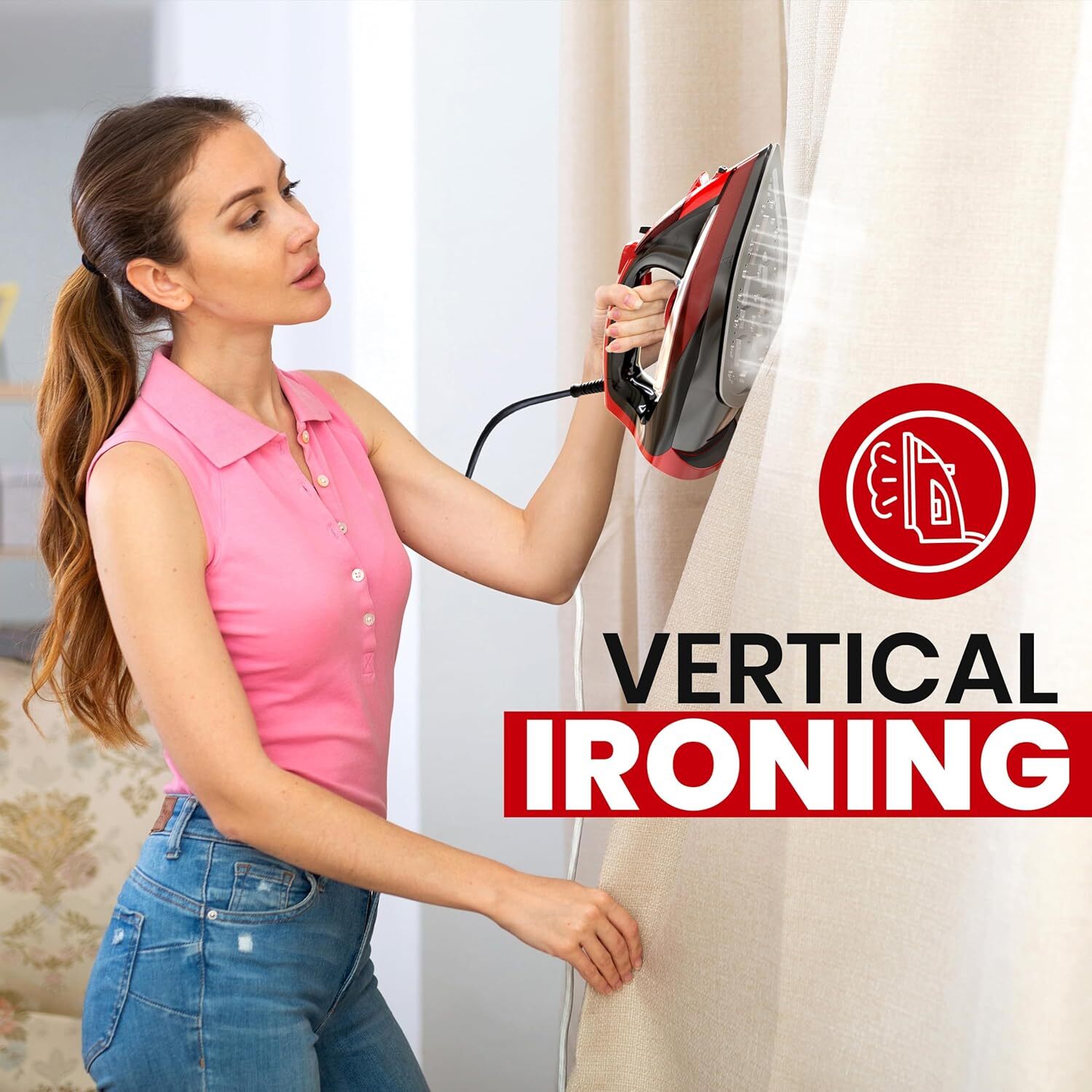 Steam Iron for Clothes - Non-Stick Soleplate - 1800W Clothes Iron