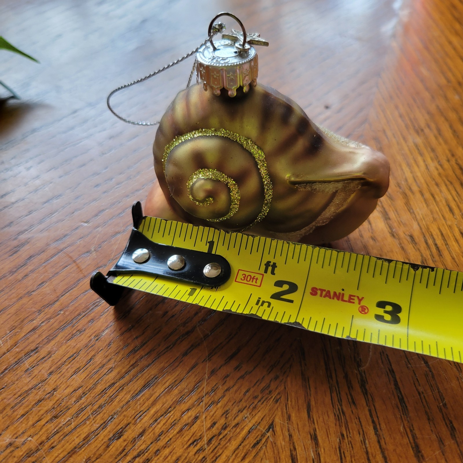 Midwest CBK Glass Brown Green Snail Mollusk Christmas Tree Ornament Glitter