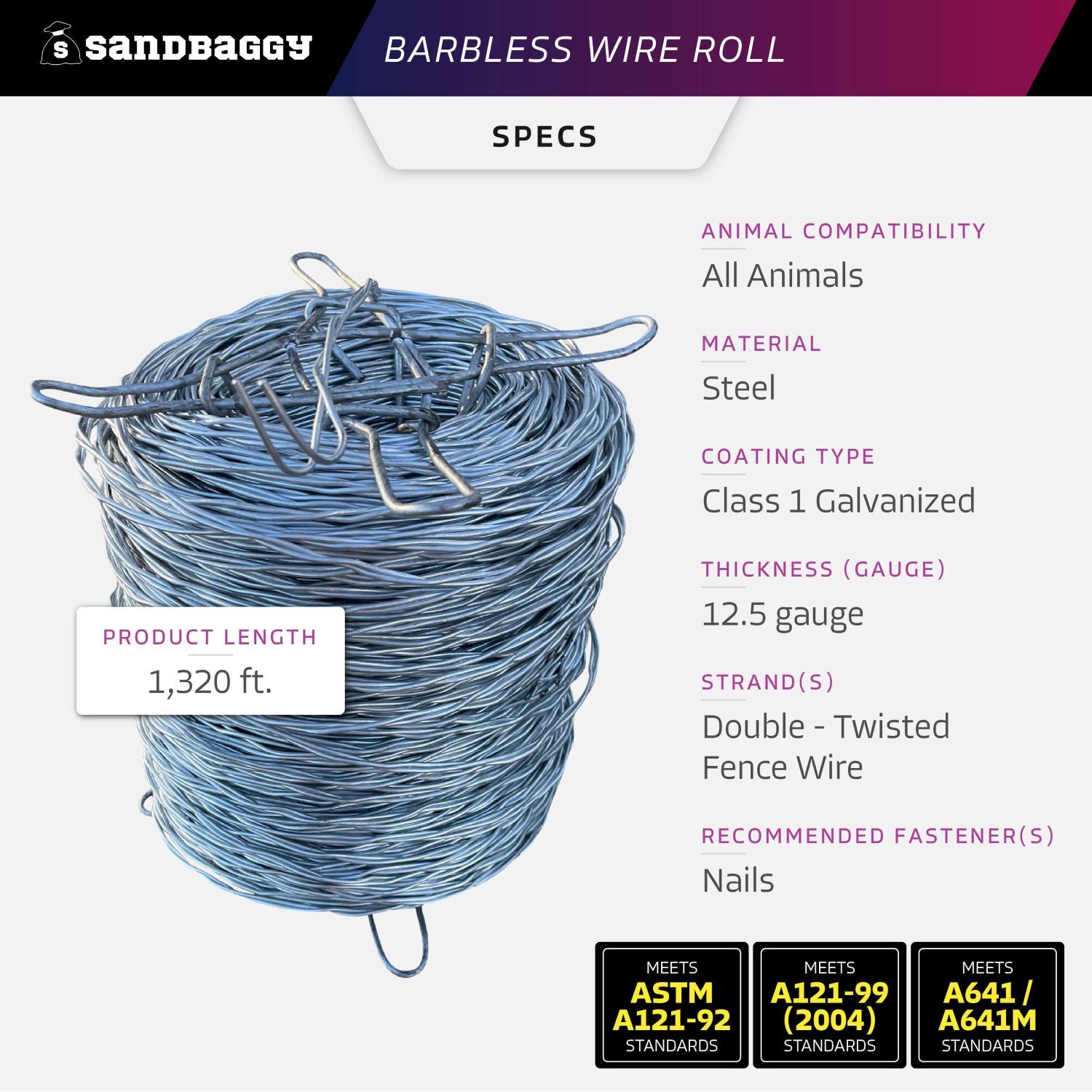 Sandbaggy Barbless Wire Roll - Twisted - 12.5 Ga Galvanized Steel [Will Call]