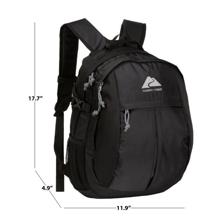 Ozark Trail Hiker Backpack 25 Liter, Black, Polyester, Adult, Teen