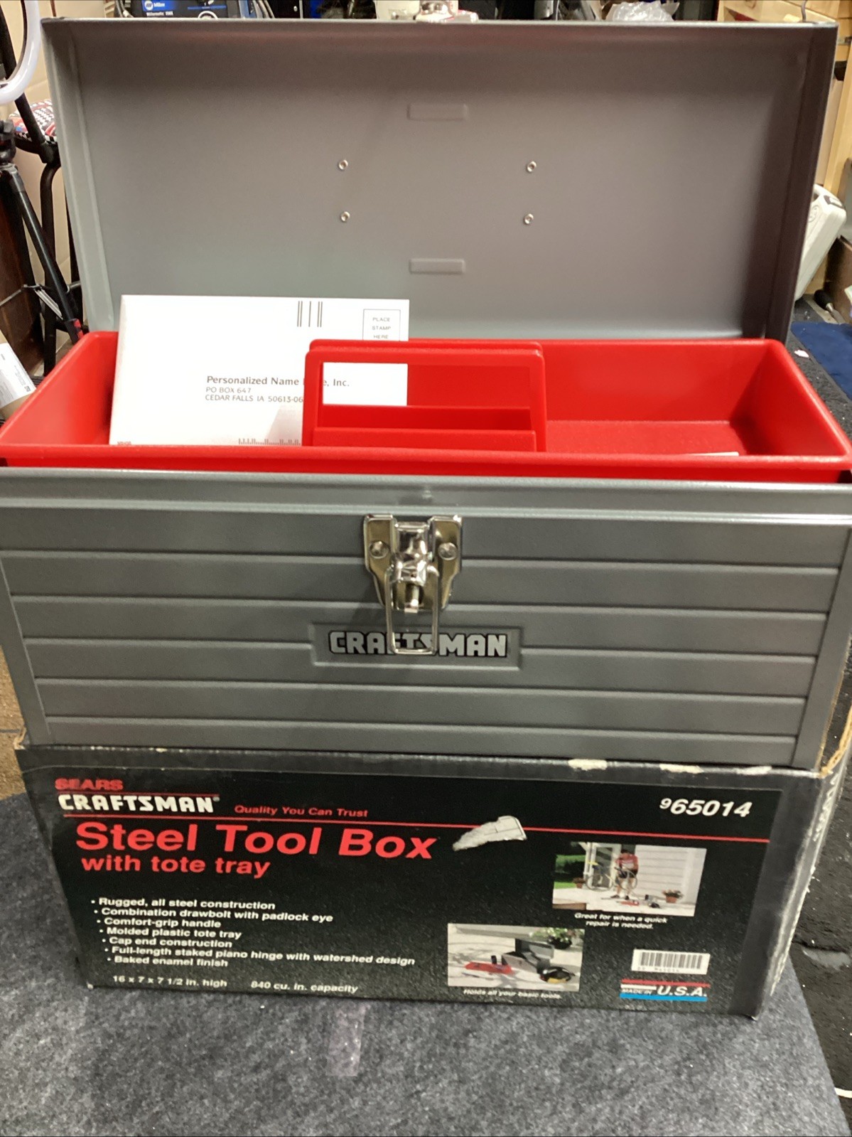 Craftsman USA Vtg. 16” Steel Tool Box 65014 W/Red Tote Tray New In Box