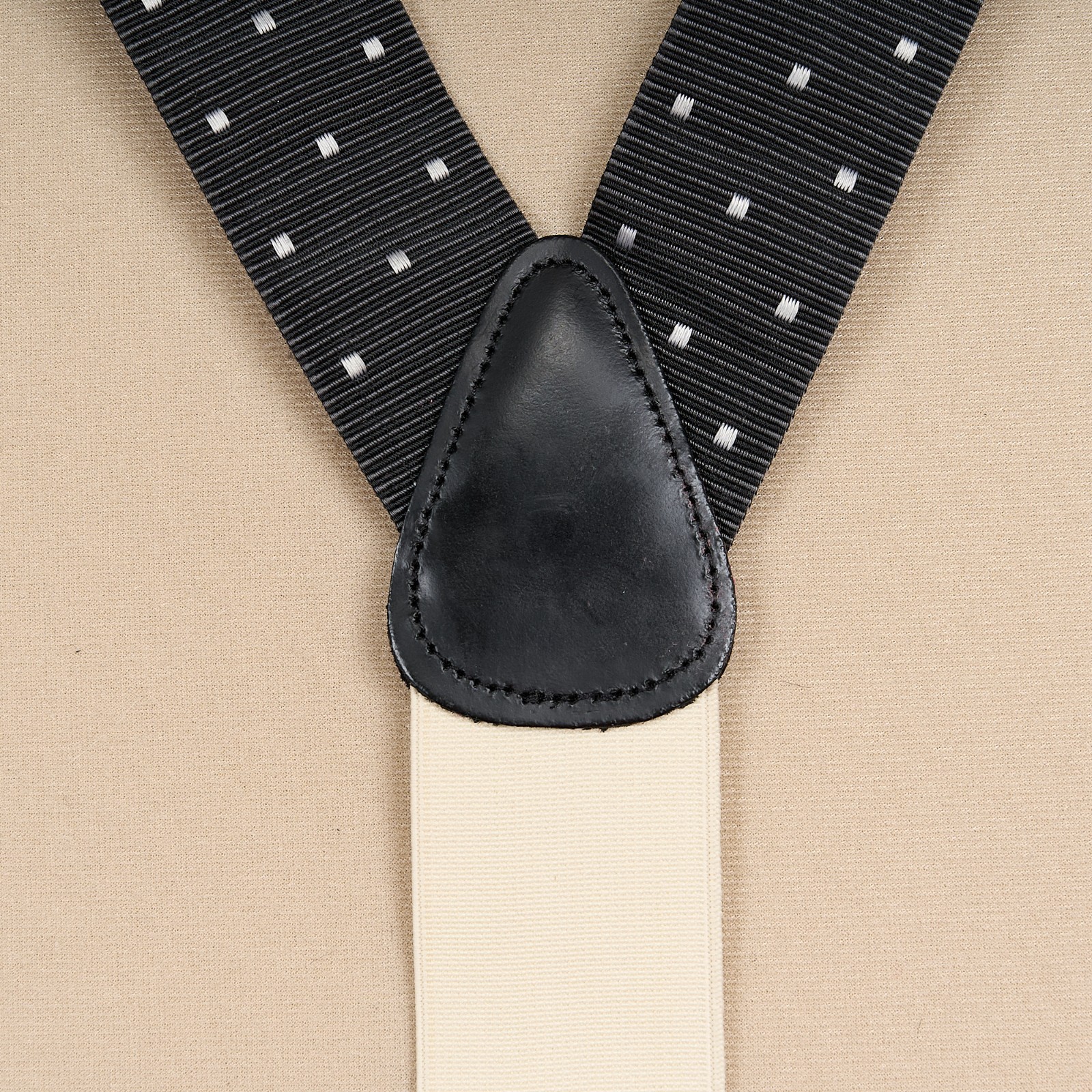 JOS A BANK Suspenders Black Polka Dot Braces Leather Button Tabs Adjustable
