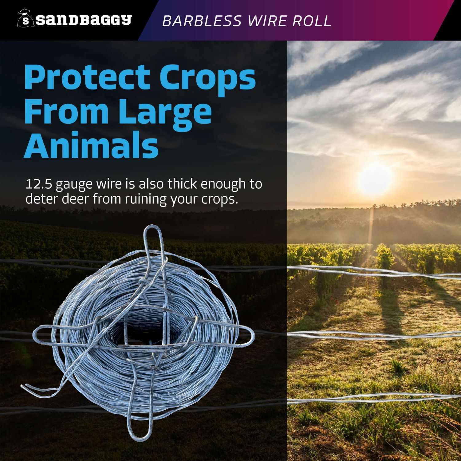 Sandbaggy Barbless Wire Roll - Twisted - 12.5 Ga Galvanized Steel [Will Call]