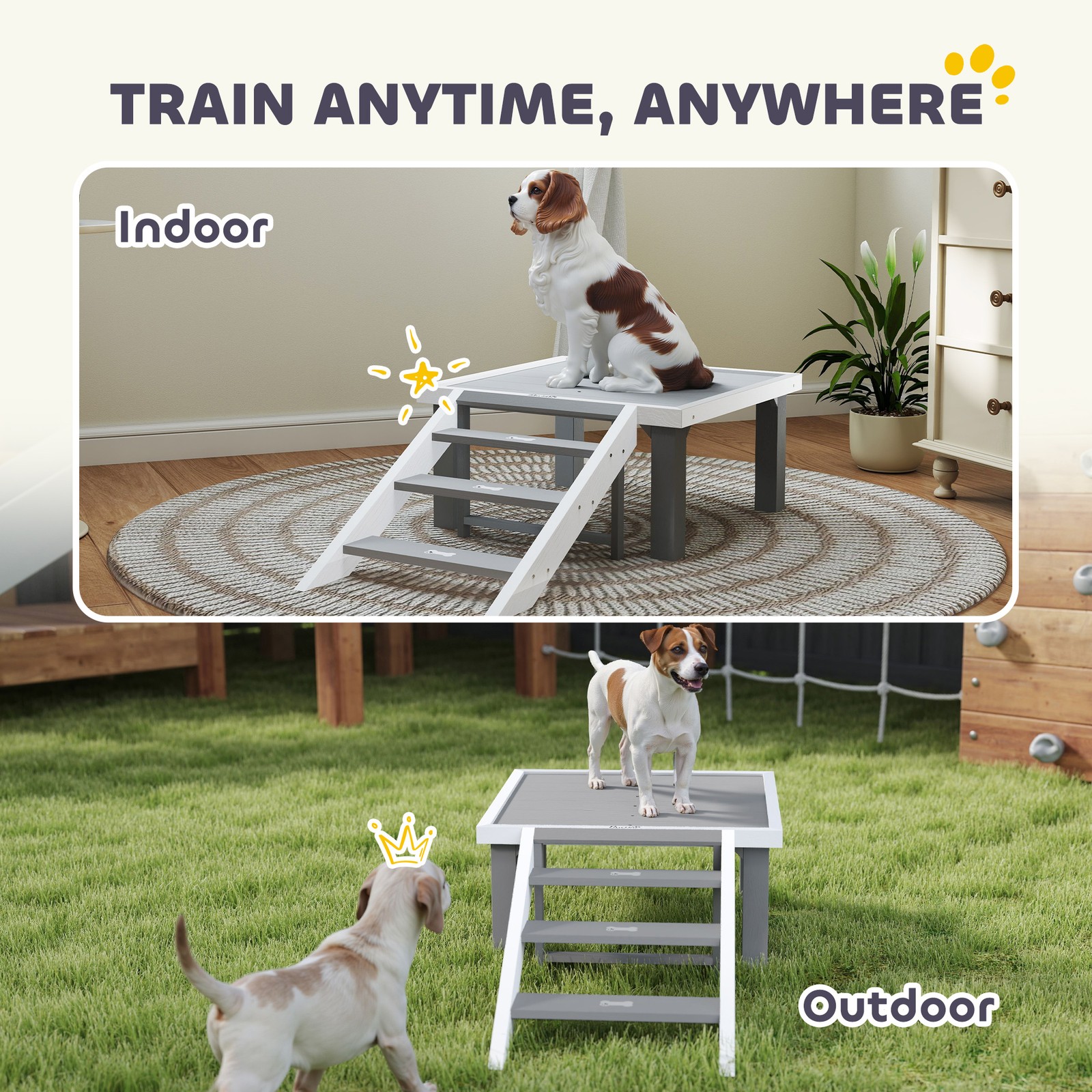 PawHut Wooden Dog Training Platform, Pet Training Place Board, Gray
