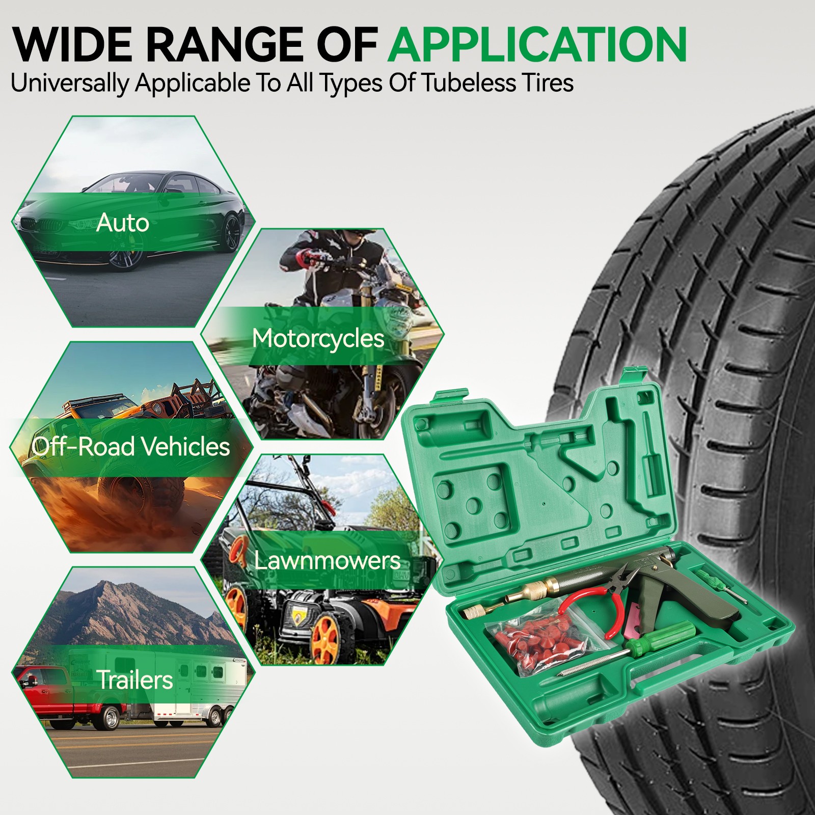 72pcs Tire Wheel Repair Gun Kit Mushroom Plug Probe Nozzle Tire Plugger Tubeless