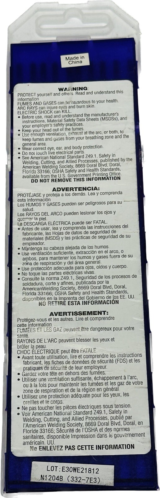 10 Pcs Radnor TIG Welding E3 Purple Electrodes 3/32" x 7" Rod Ground & Annealed