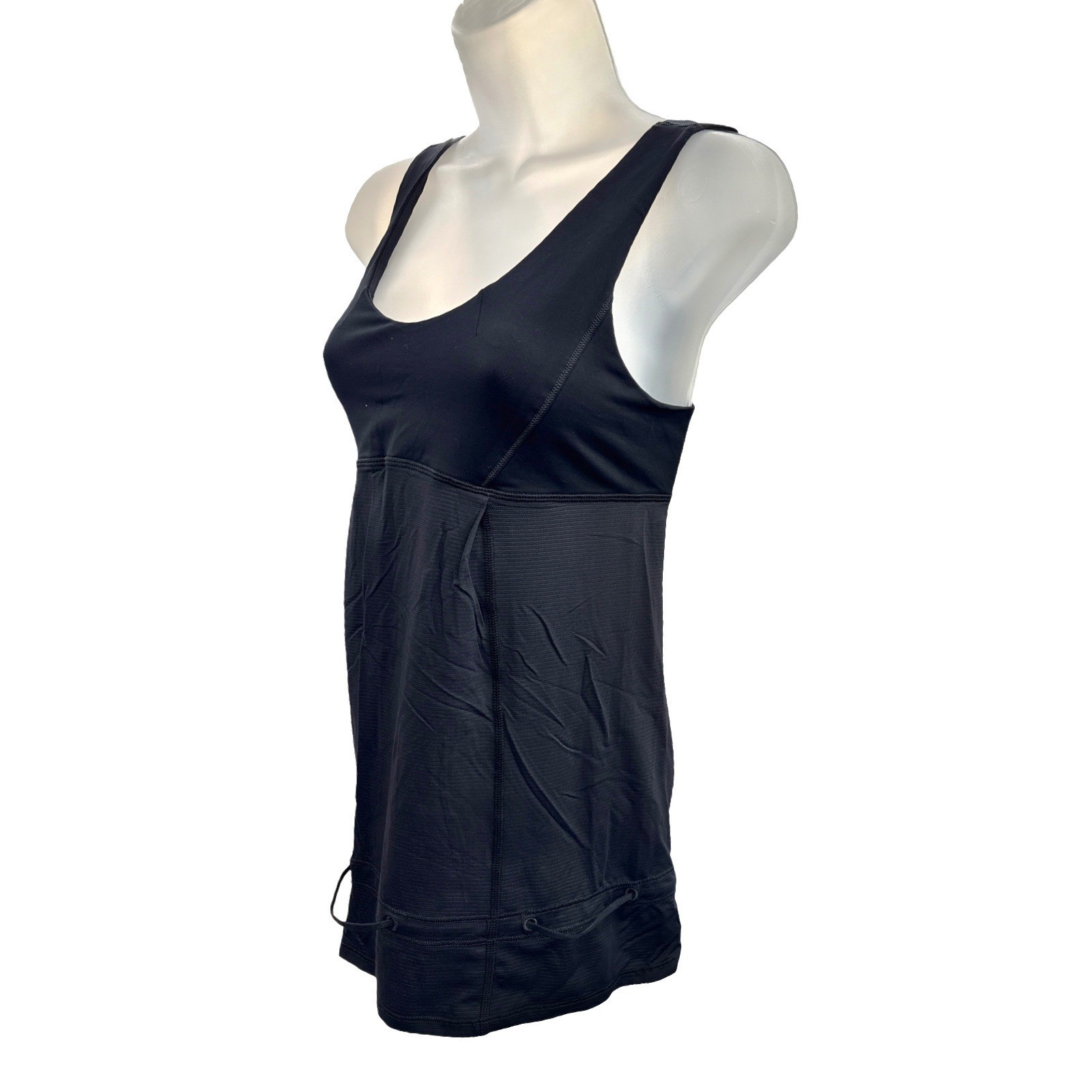 Lululemon Black Long Athletic Tank Top Size 4 Built In Bra Drawstring Hem