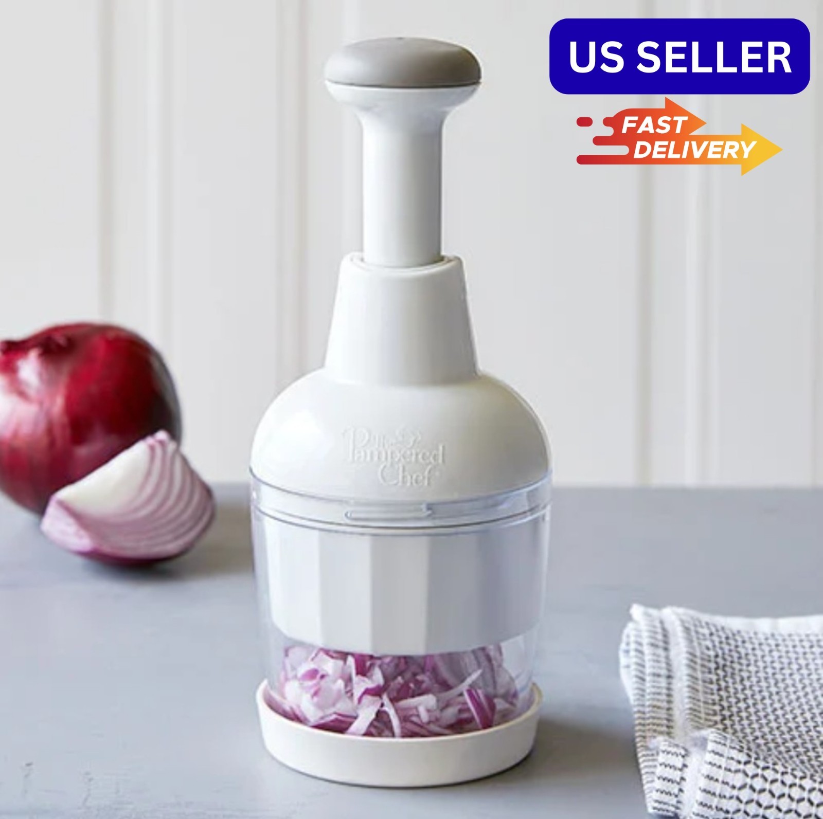 Pampered Chef Push Function Food Chopper - White - #2585 - FAST FREE SHIPPING