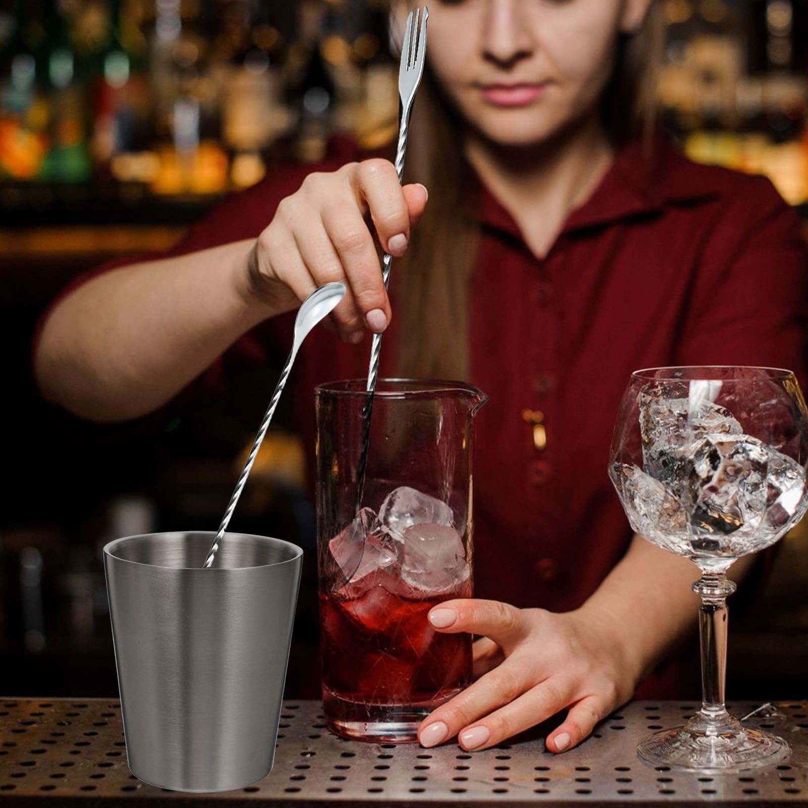 4PCS Cocktail Spoon Long Handle Bar Spoon, 12inch Stainless One size, Silver