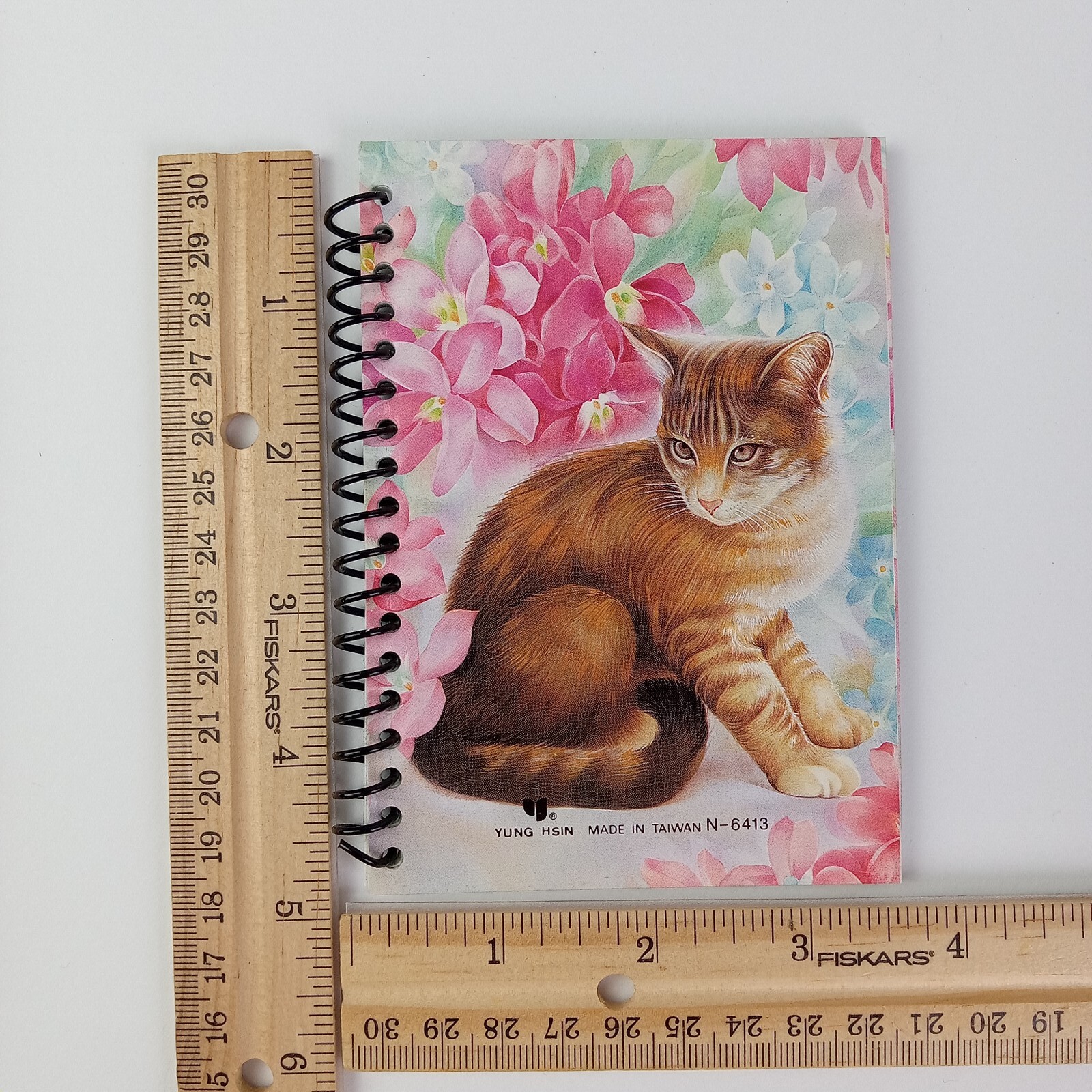 3 Vtg Cat Mini Notebooks Kitty Flowers 90s Lined Pages Spiral Yung Hsin READ