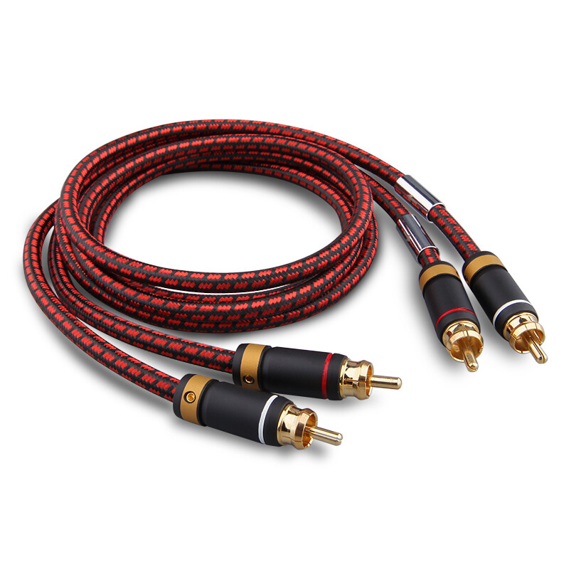 Primeda Audiophile Subwoofer Audio Cable 2 Male to 2 Male RCA Hi Fi Braided Red
