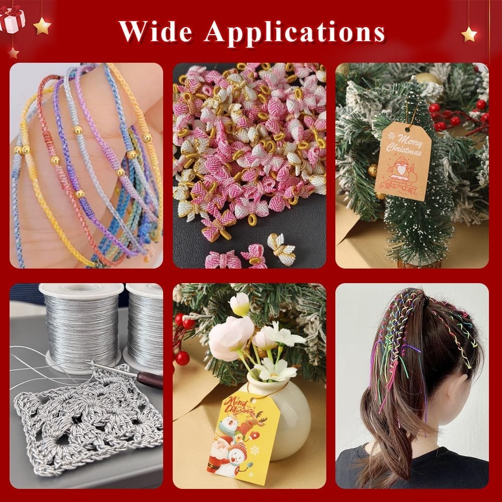 Metallic Cord 436 Yard 4 Pcs, Gold+Silver+Red+Green, Gold+silver+red+green