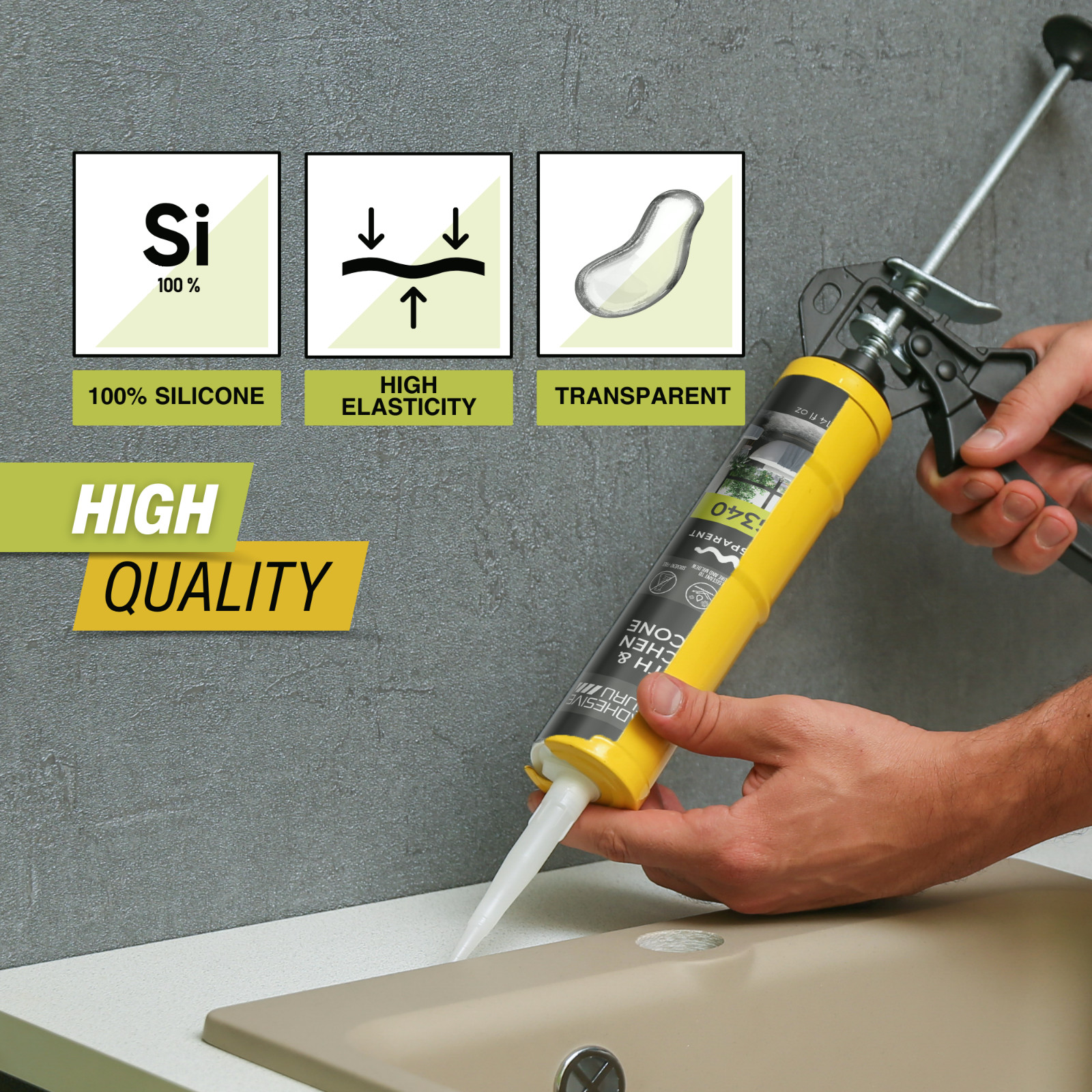 Adhesive Guru AG340 Clear Silicone Sealant (12x10.14 fl oz), 100% Silicone Caulk