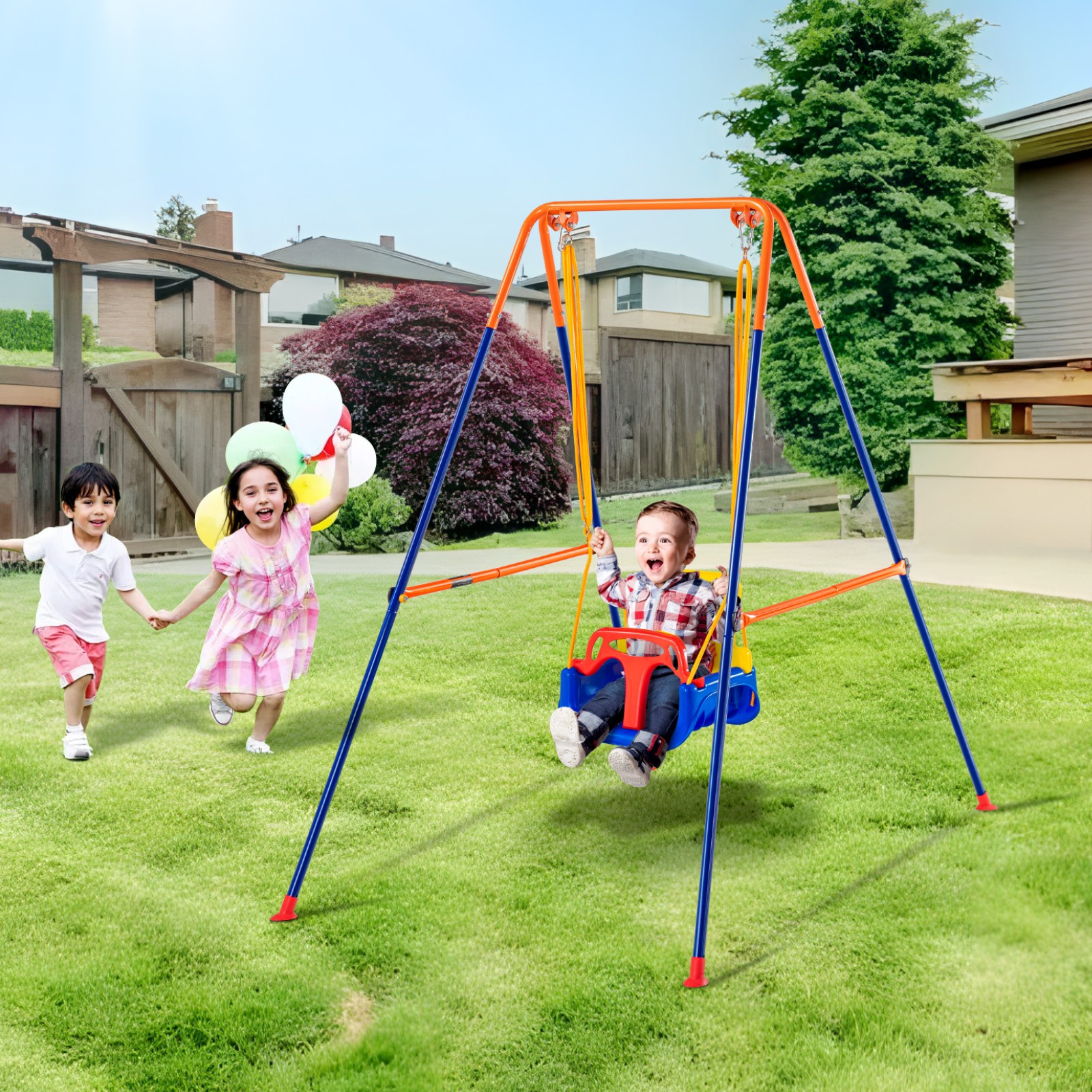 Uimoso Swing Sets for Backyard 3 in 1 Toddler Swing Set with 4 Sandbags Foldable