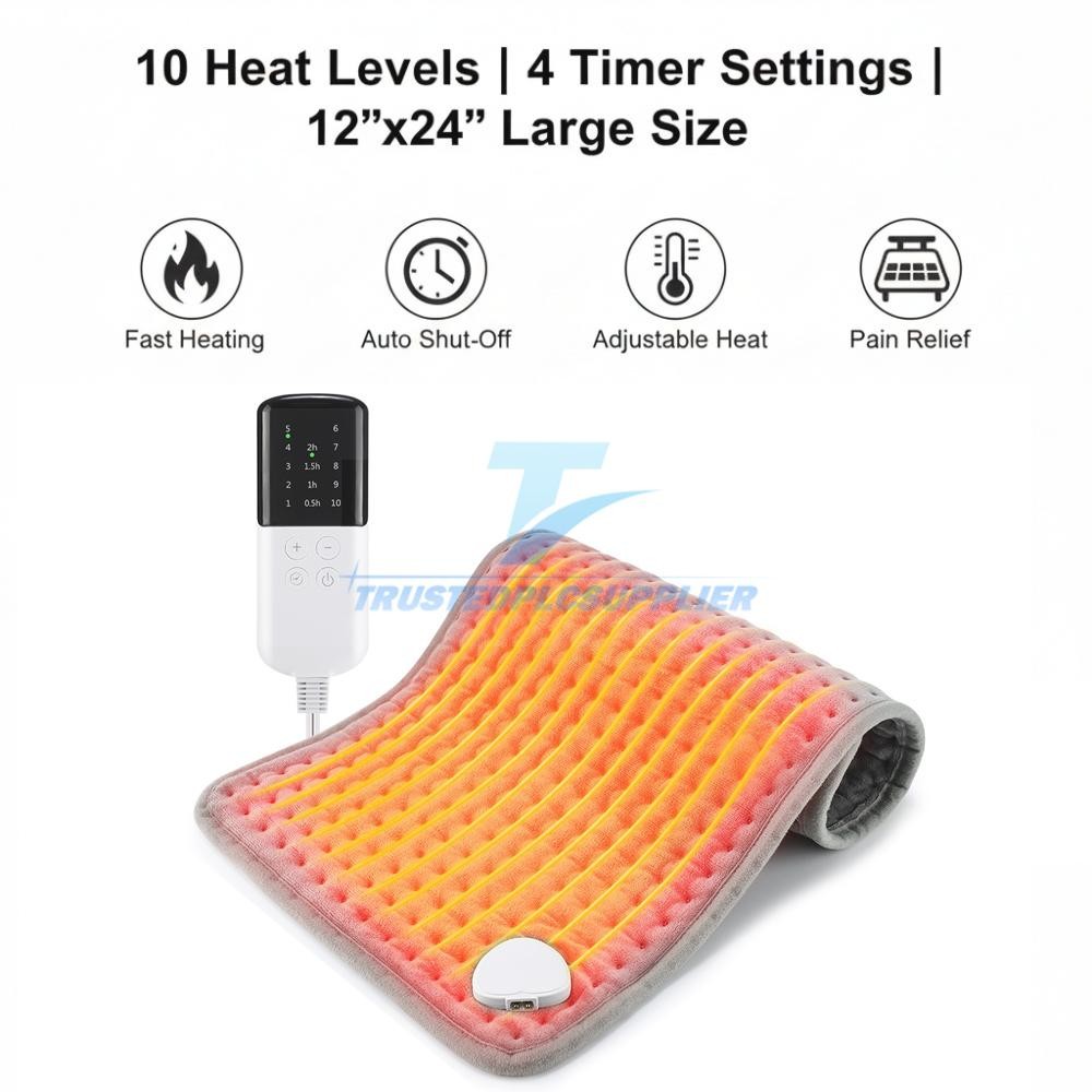 Electric Heating Pad For Back Pain & Cramps Relief 12"x24"10 Level Auto Shut Off